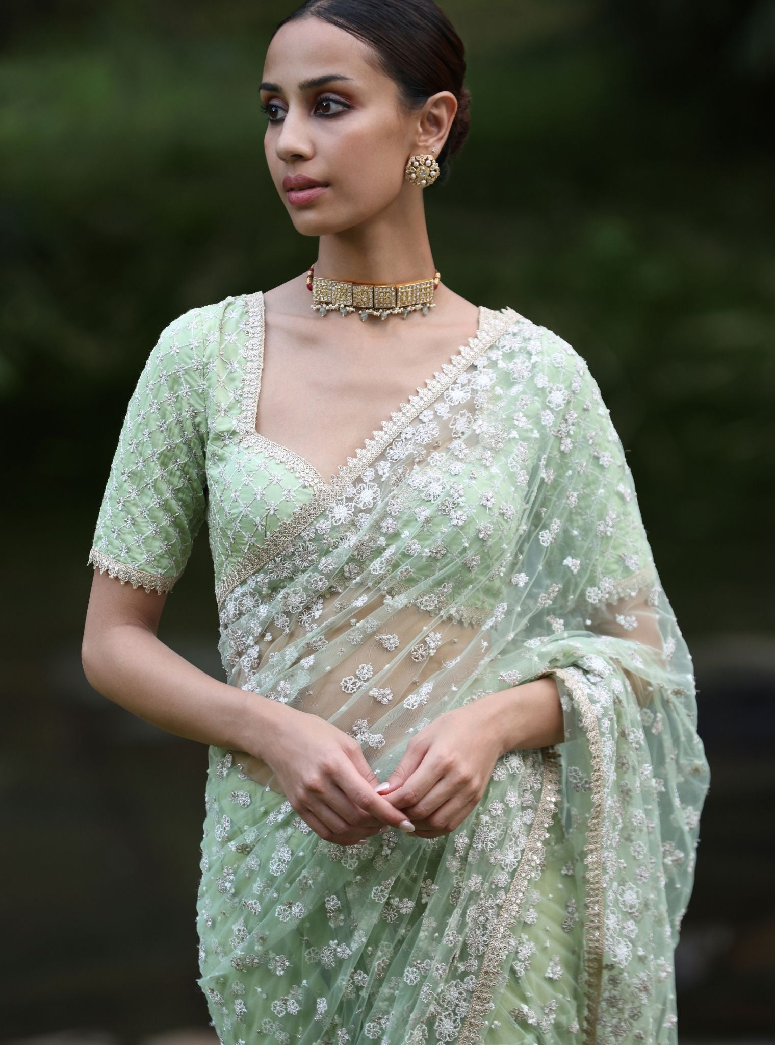 Kala Net Green Saree