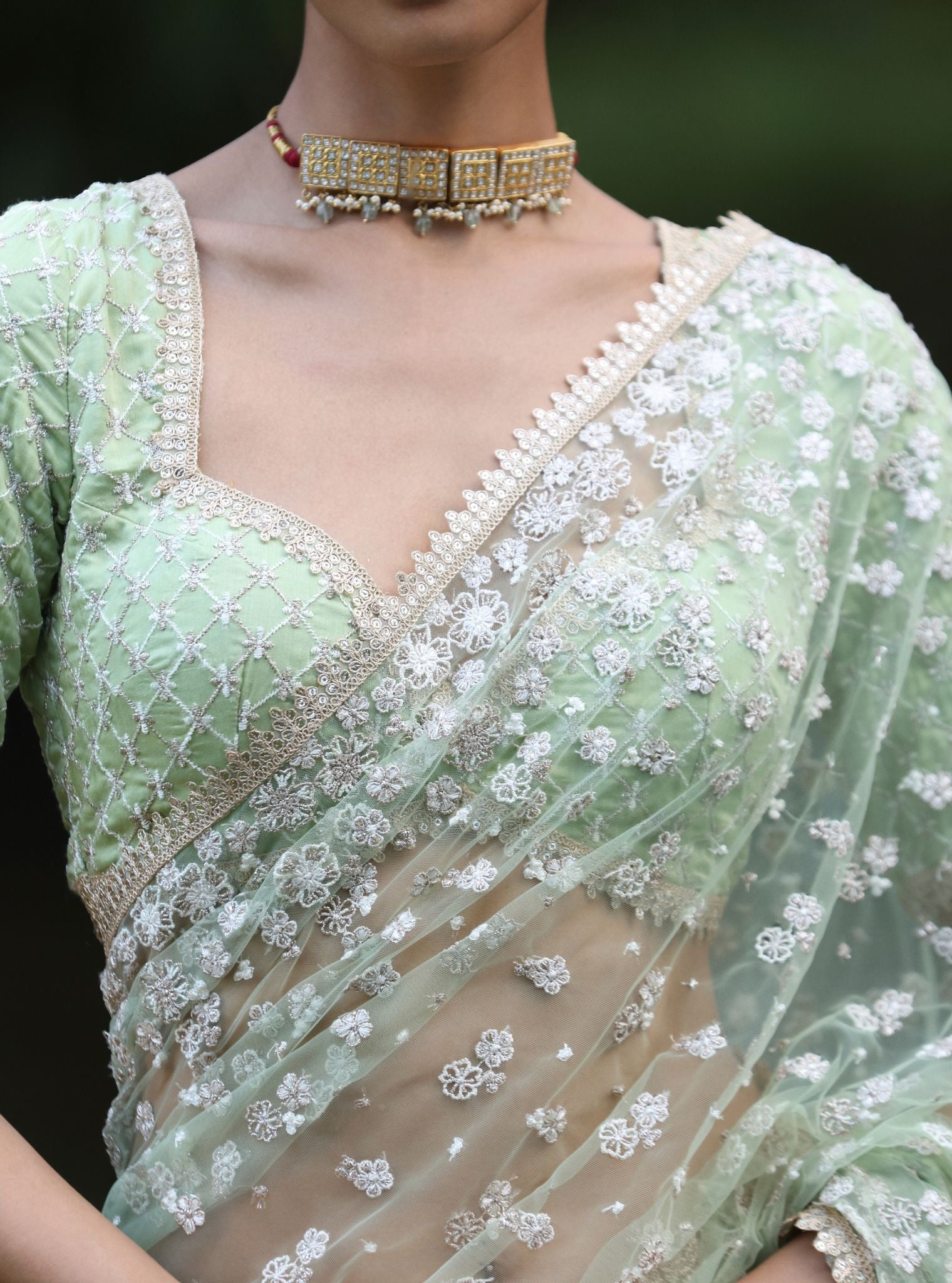 Kala Net Green Saree