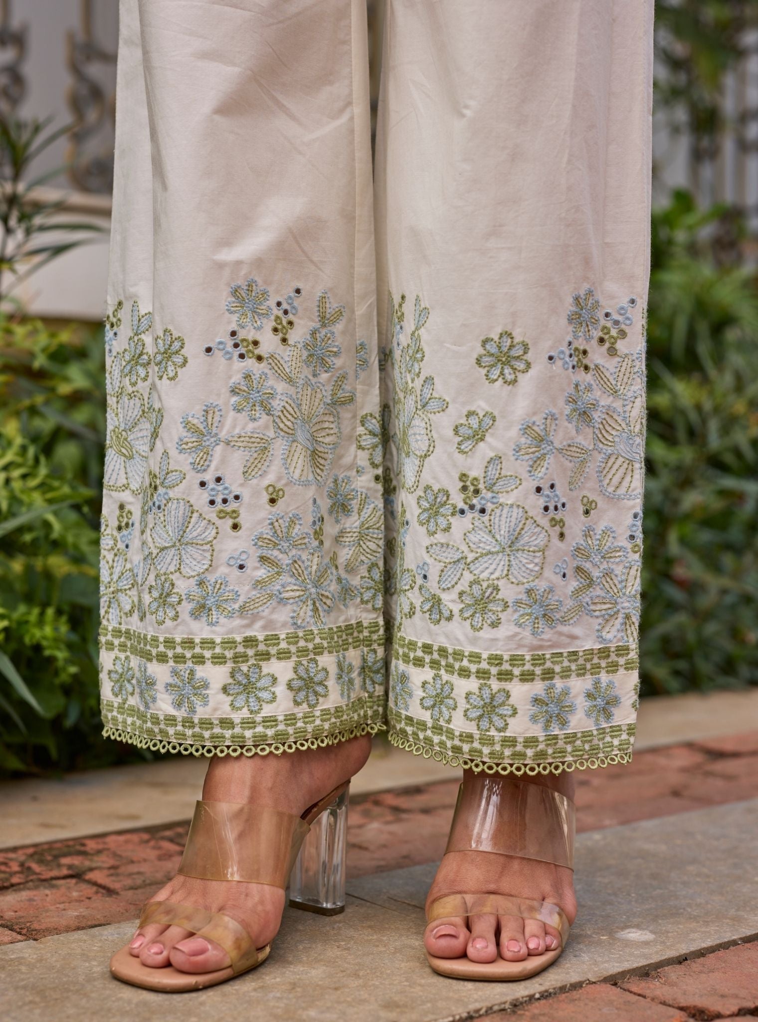 Kalani Supima Cotton Off White & Green Top Set
