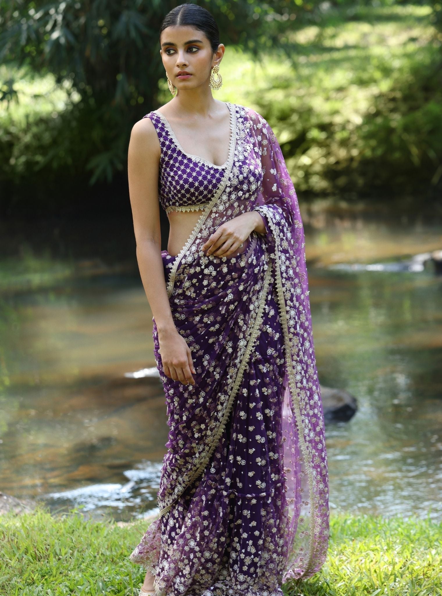 Kala Net Purple Saree