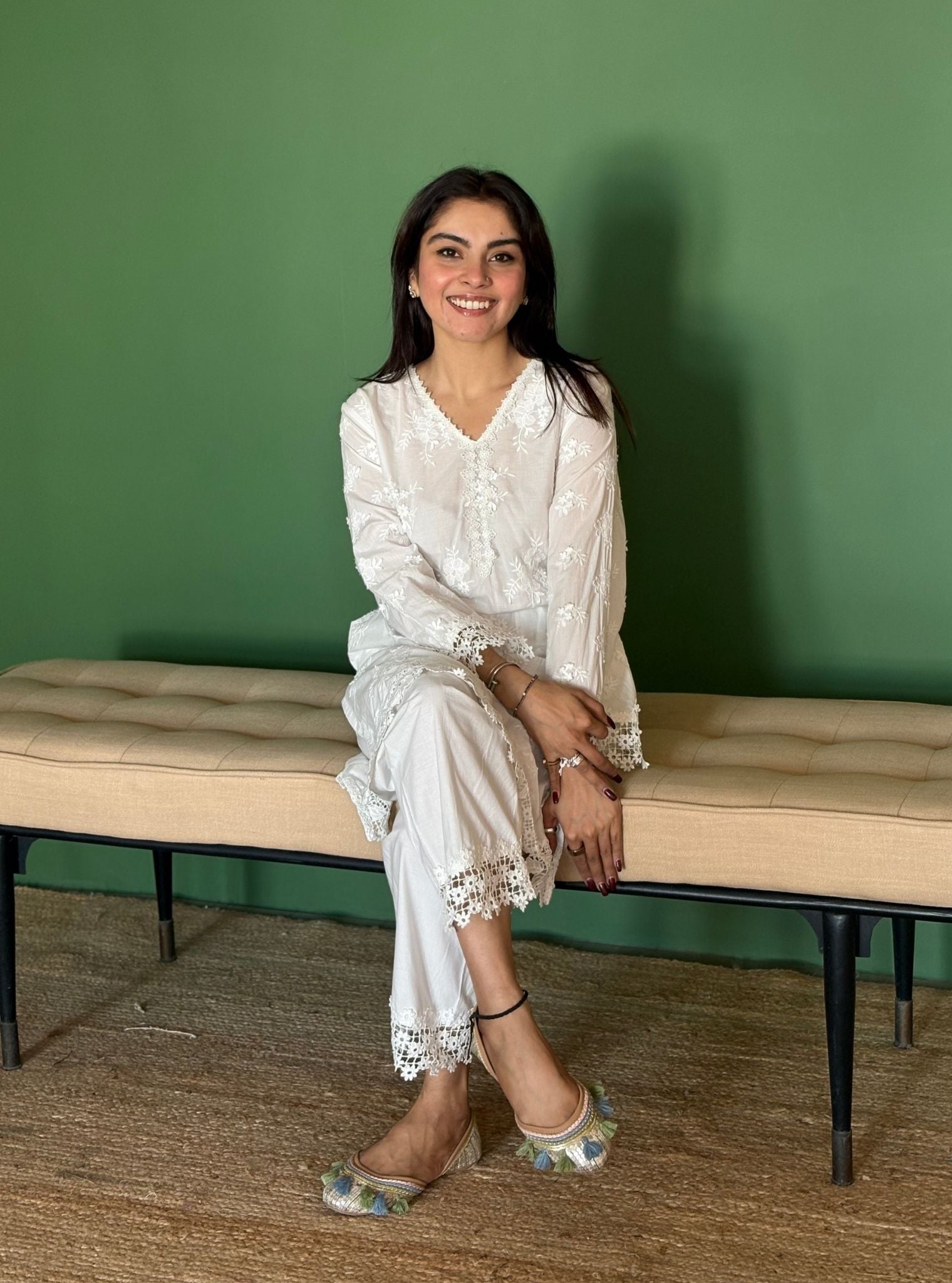 Yamya Supima Cotton White Kurta Set