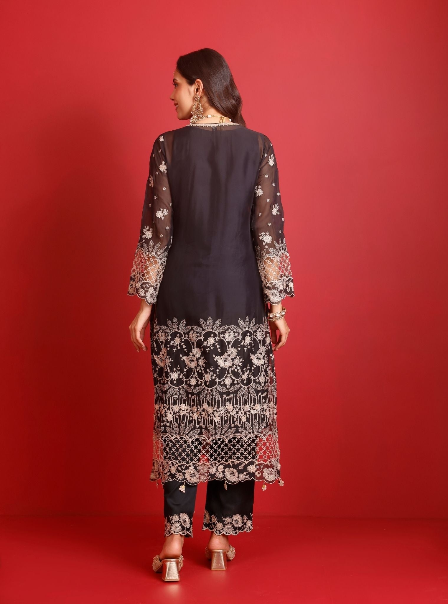 Ina Organza Black Kurta Set