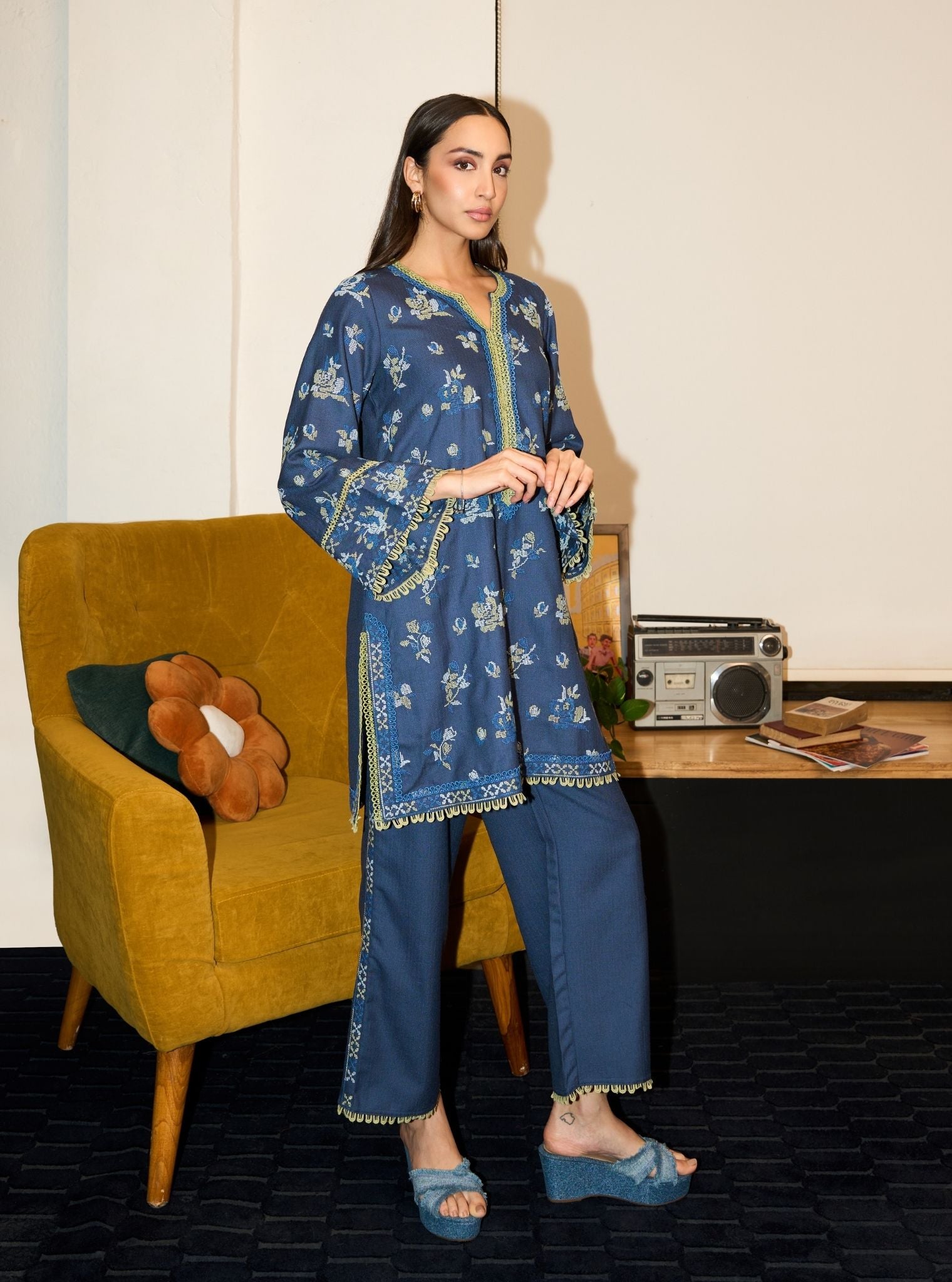 Lottie Wool Navy Kurta Set