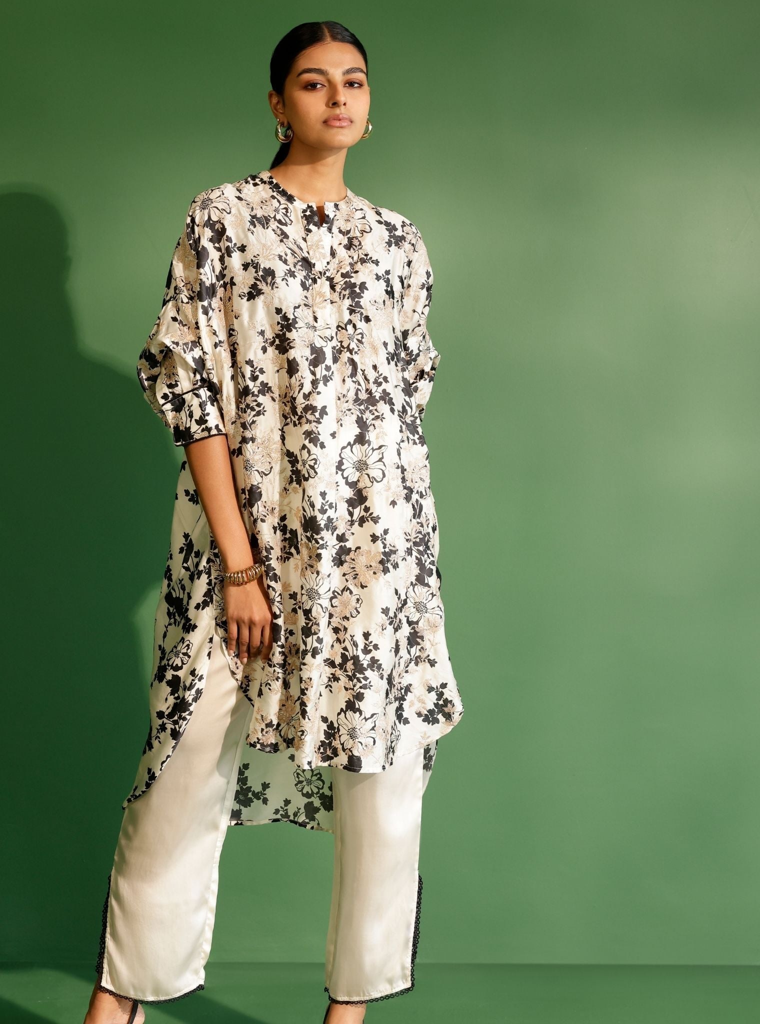 Robin Printed Cupro Satin Off White Kurta Set