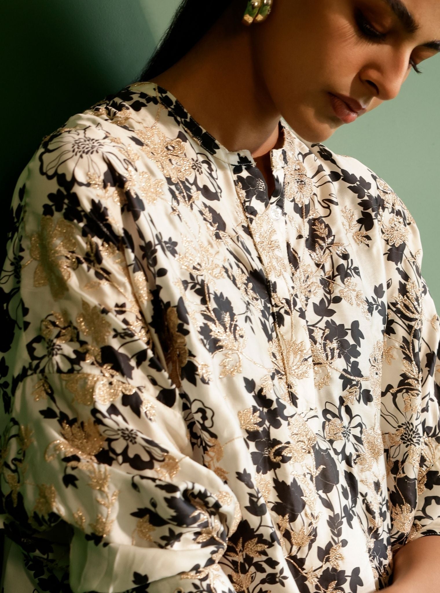 Robin Printed Cupro Satin Off White Kurta Set