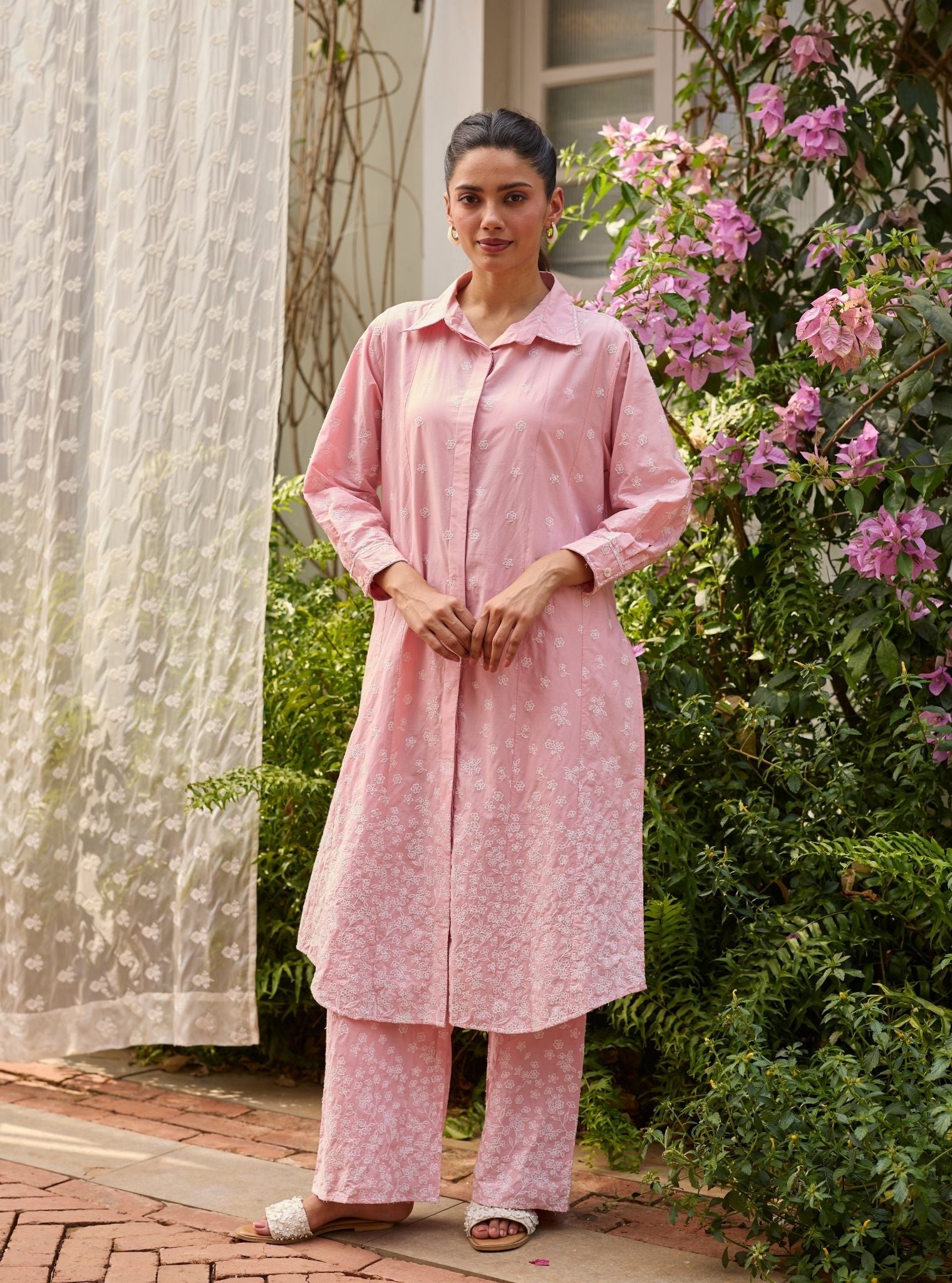 Sahana Supima Cotton Pink Long Shirt Set