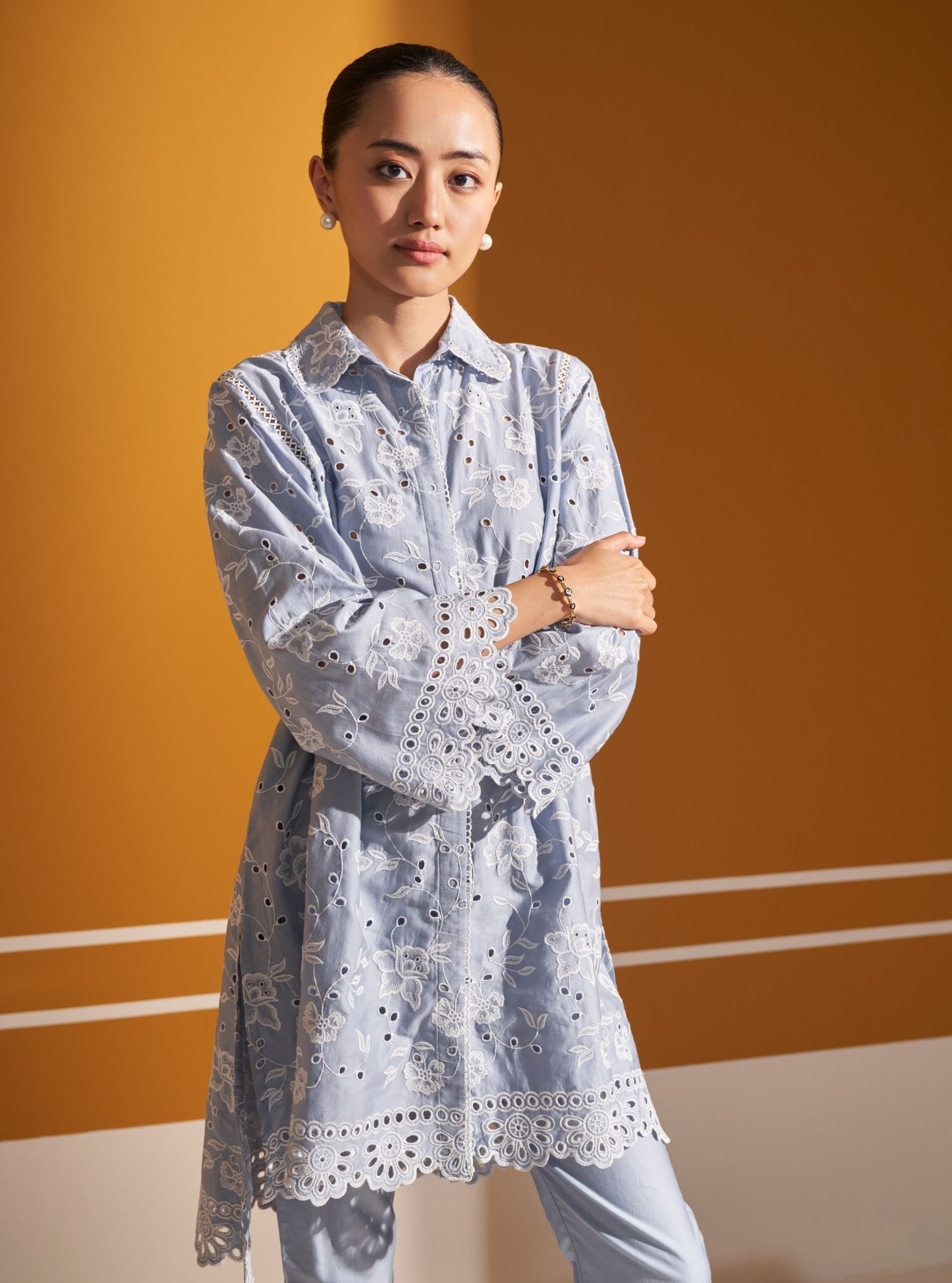 Mulmul Pima Satin Victoria Blue Shirt With Mulmul Pima Satin Victoria Blue Pant