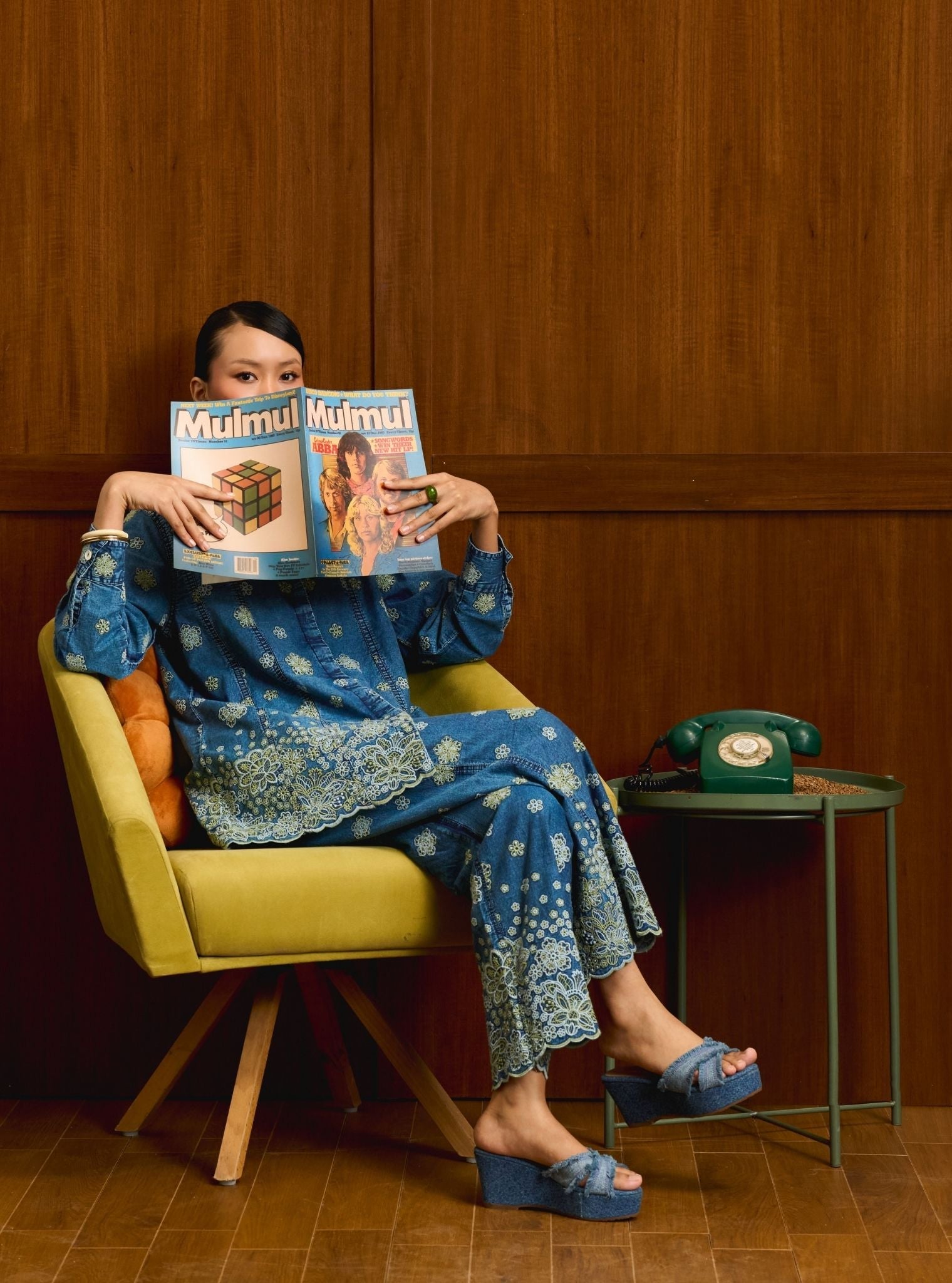 Taneira Denim Light Green Shirt Set