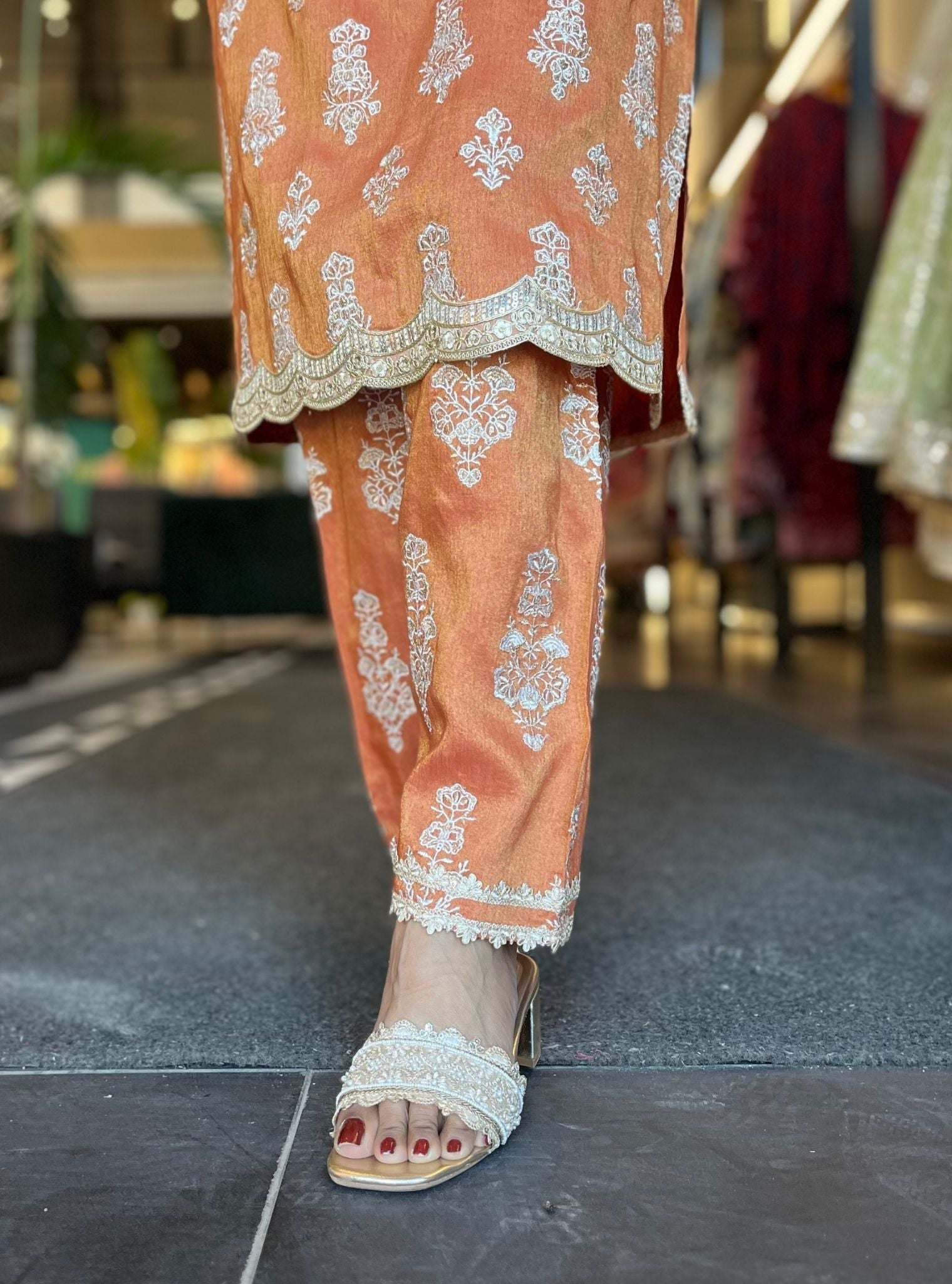 Intira Tissue Linen Satin Burnt Orange Kurta Set