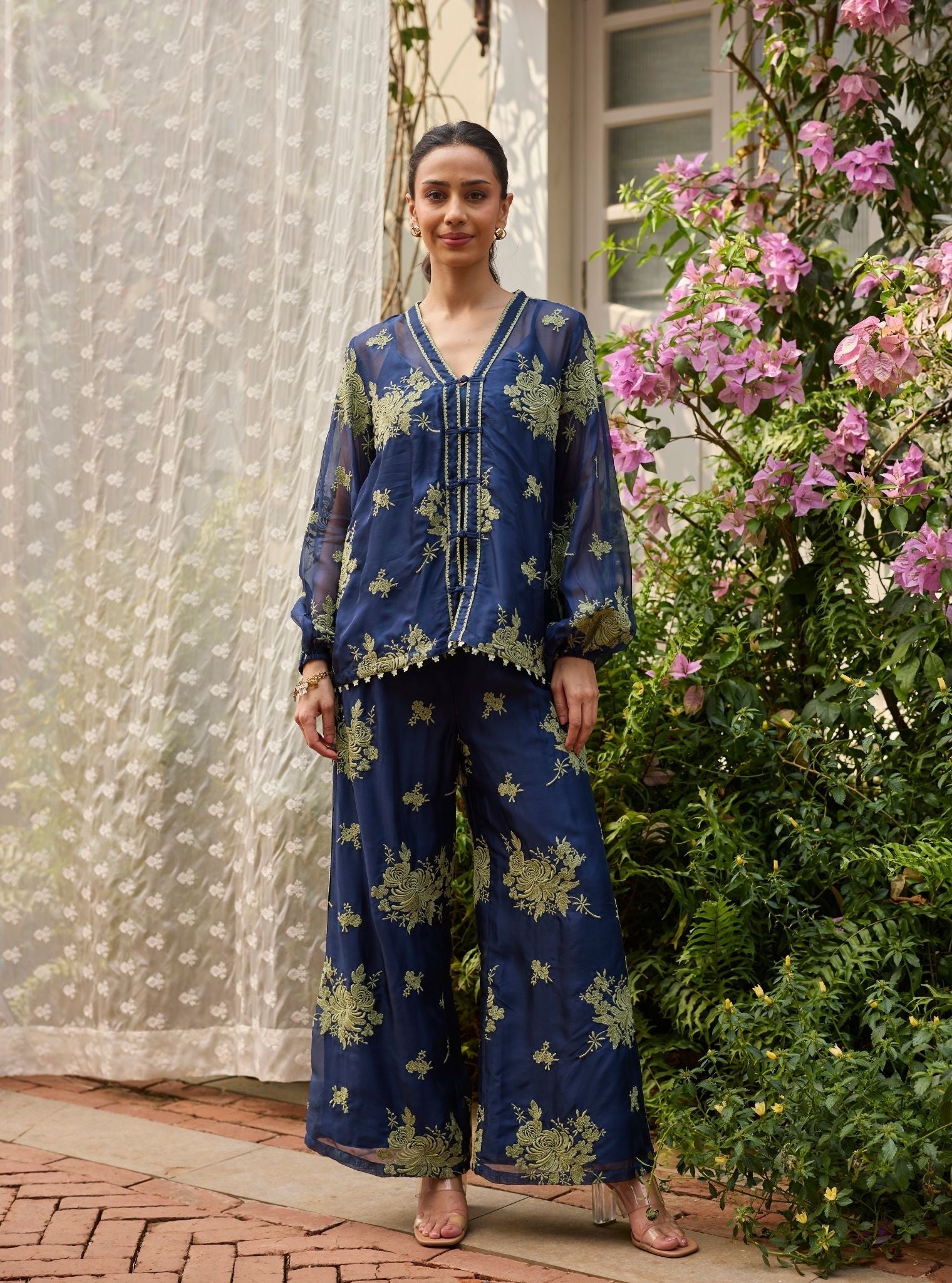 Suhaani Organza Navy Top Set