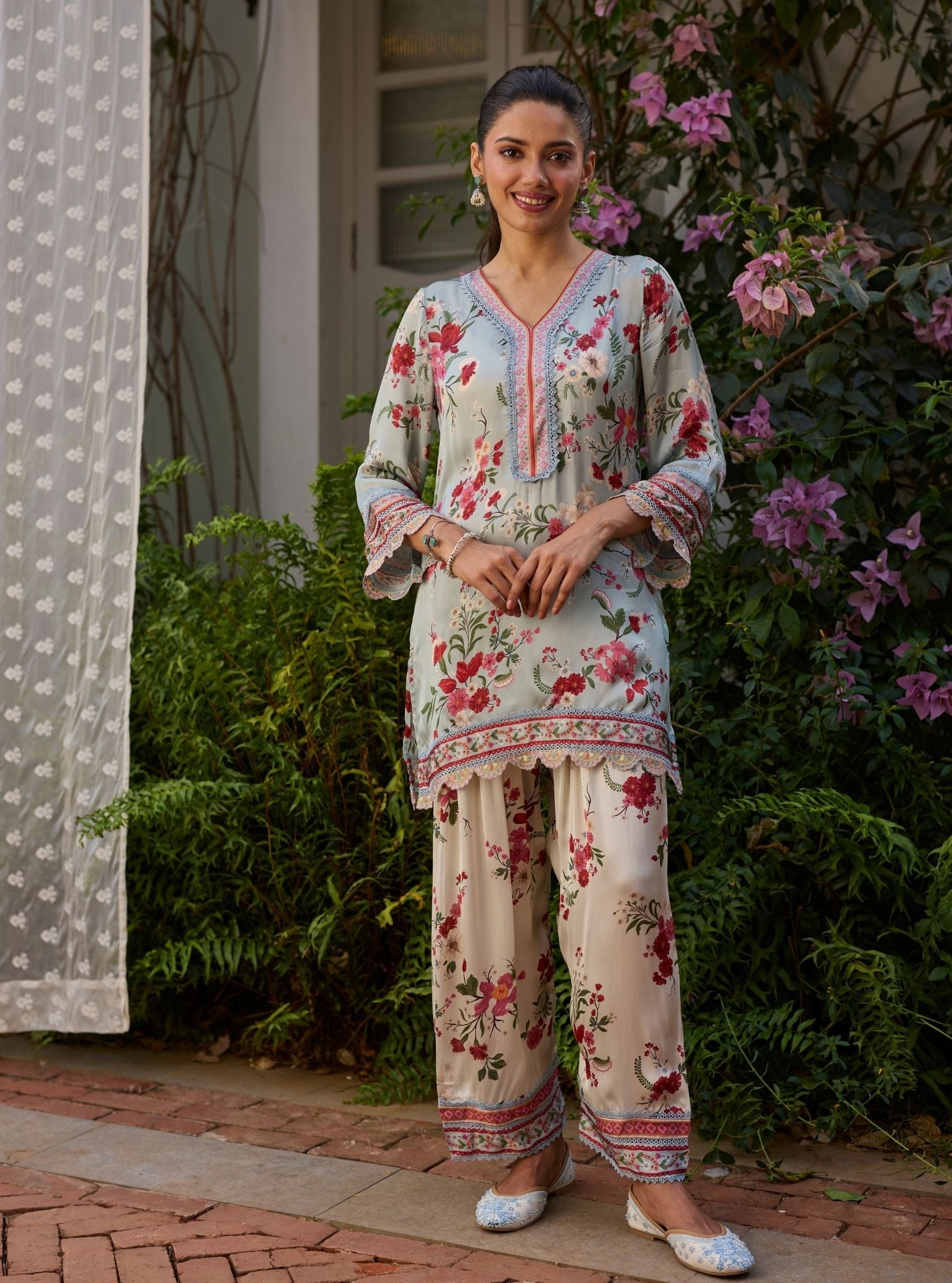 Kena Cupro Satin Blue Kurta Set