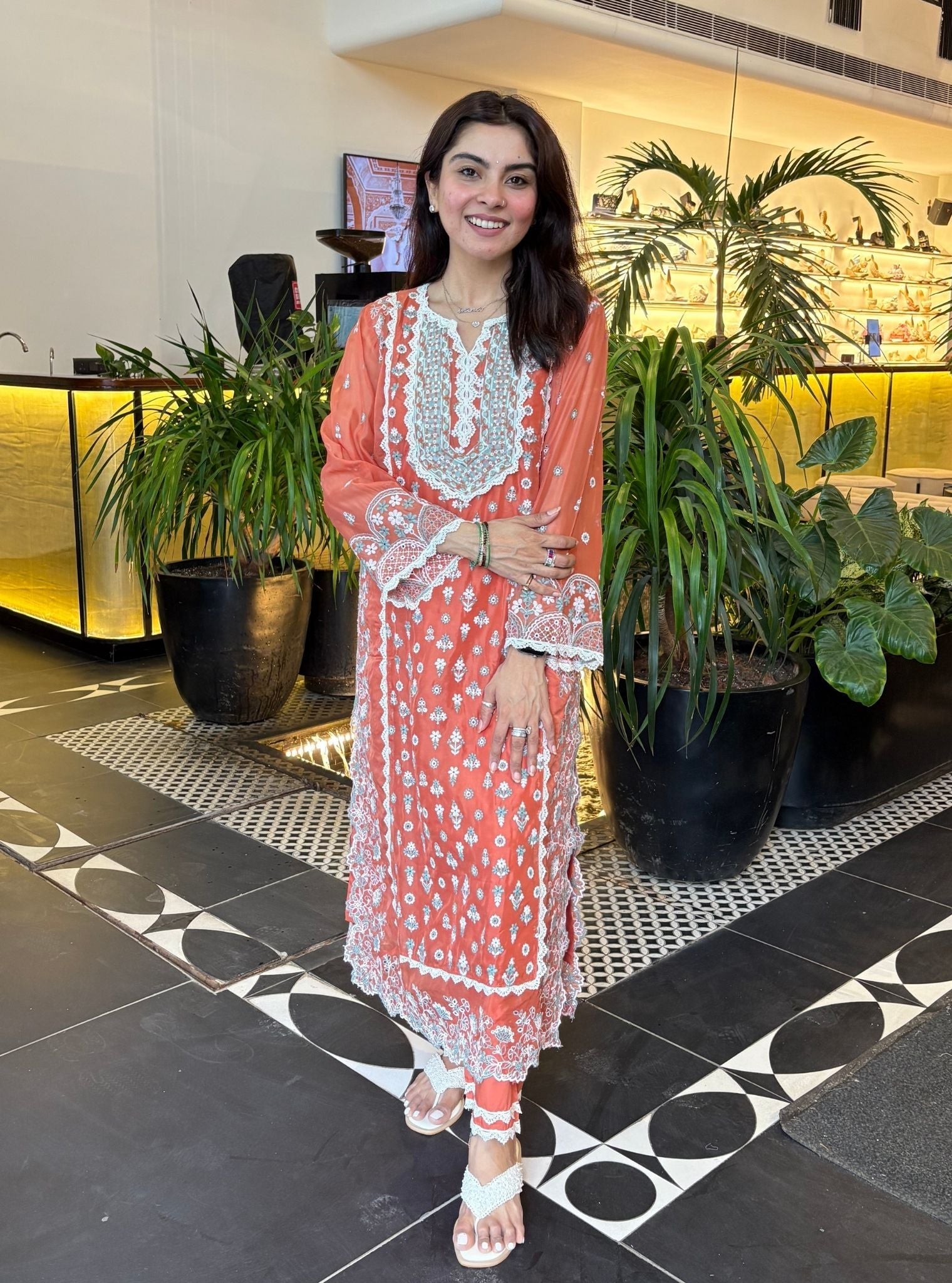 Kovalam Organza Terracotta Kurta Set