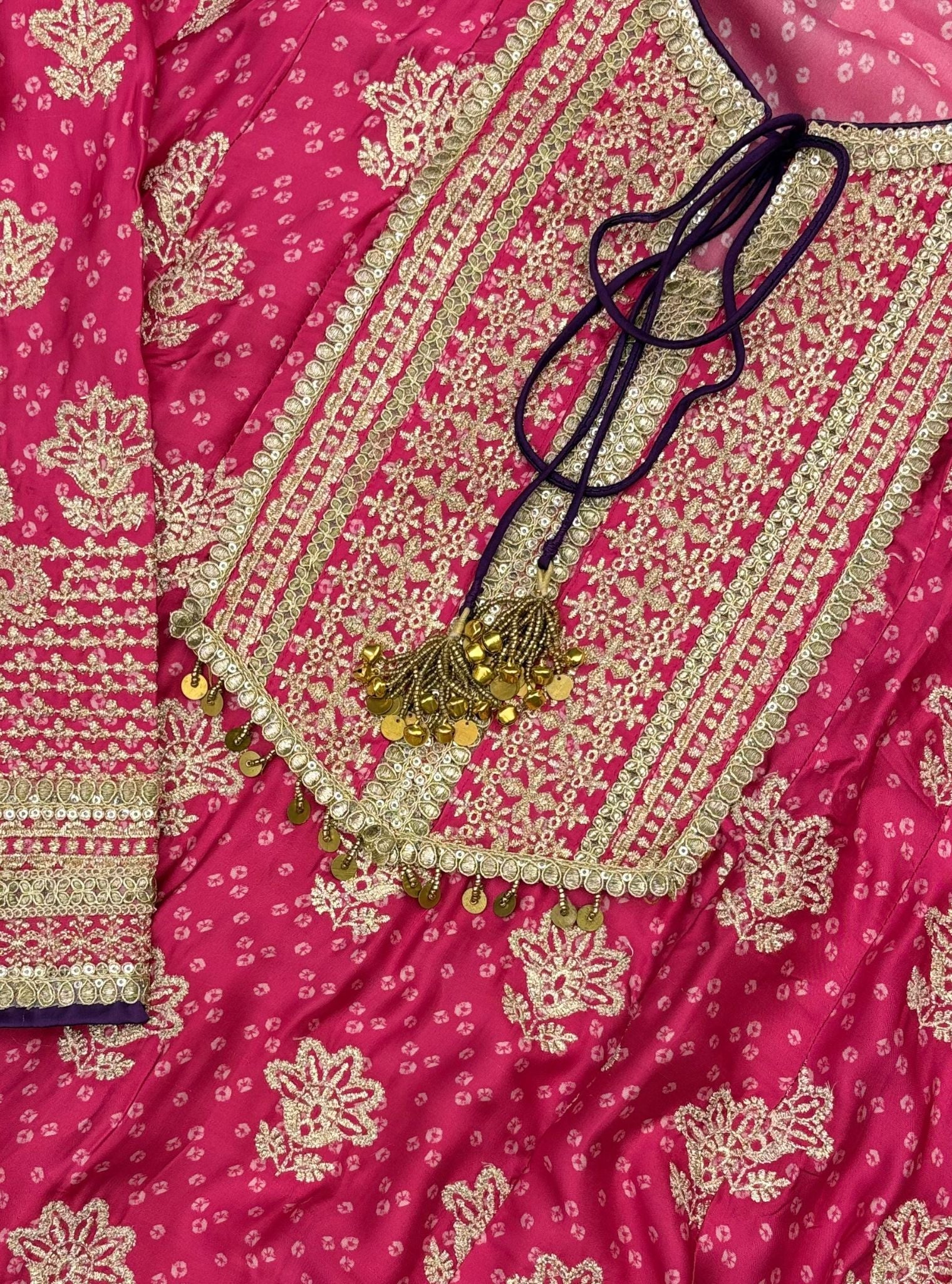 Arvini Cupro Satin Fuschia Anarkali Kurta Set