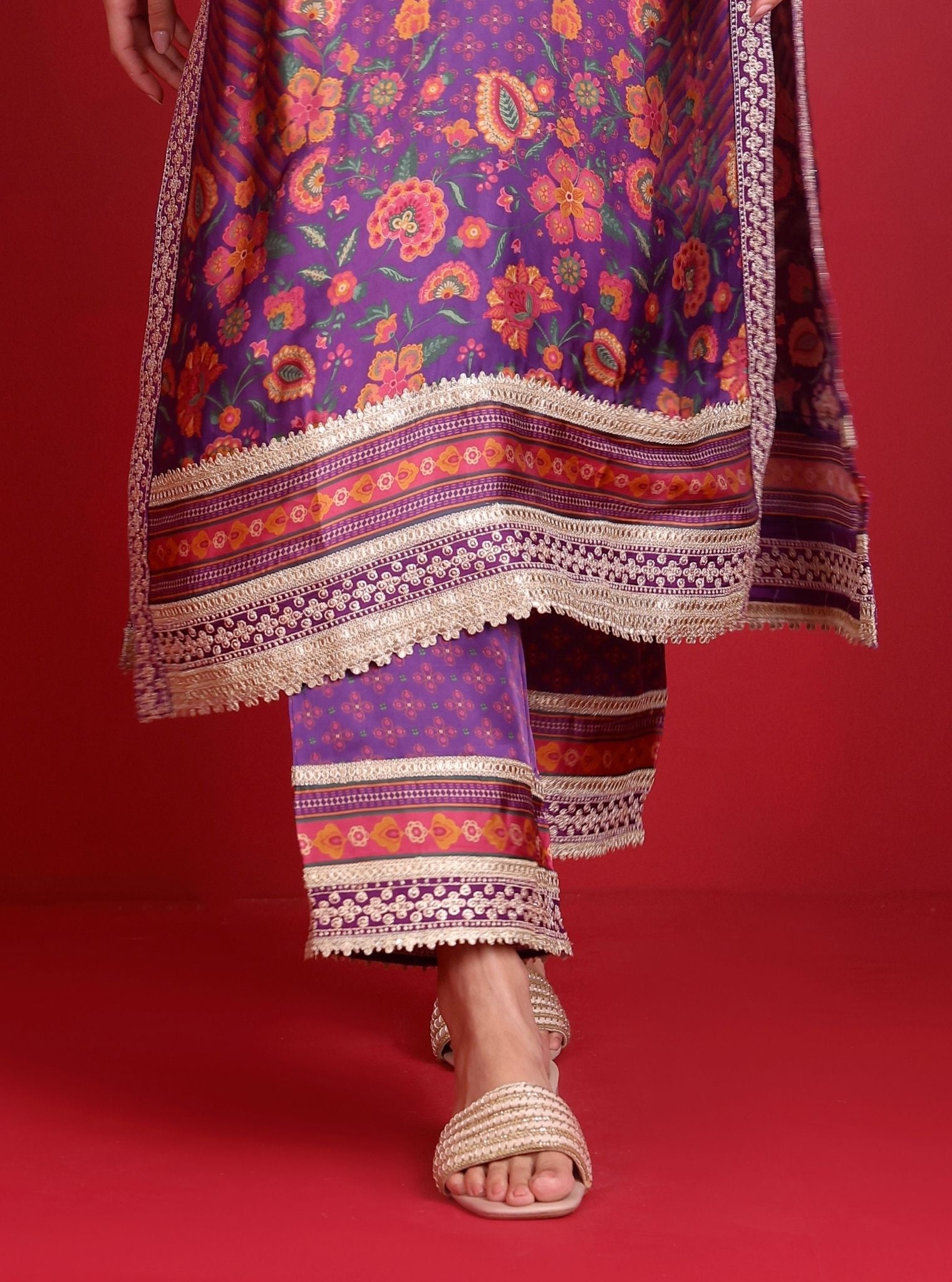 Osha Cupro Satin Purple Kurta Set