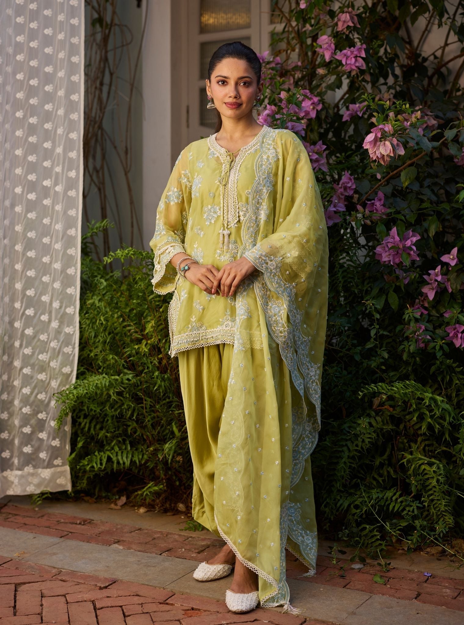 Zeni Organza Lime Kurta Set