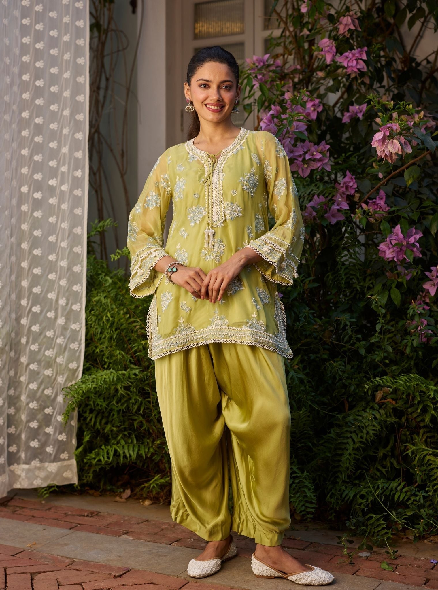 Zeni Organza Lime Kurta Set