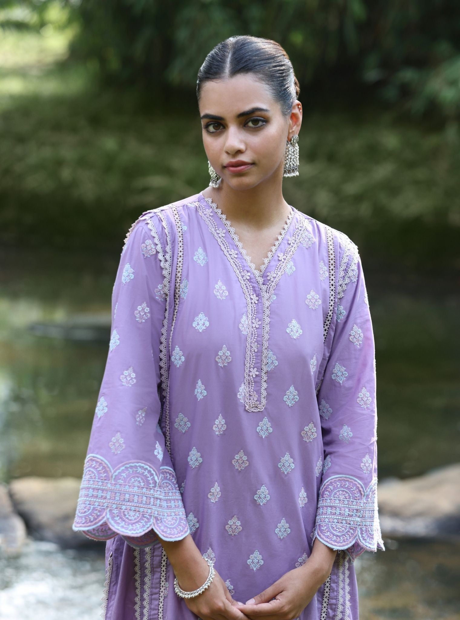 Mulmul Cotton Maira Violet Kurta With Mulmul Cotton Maira Violet Pant