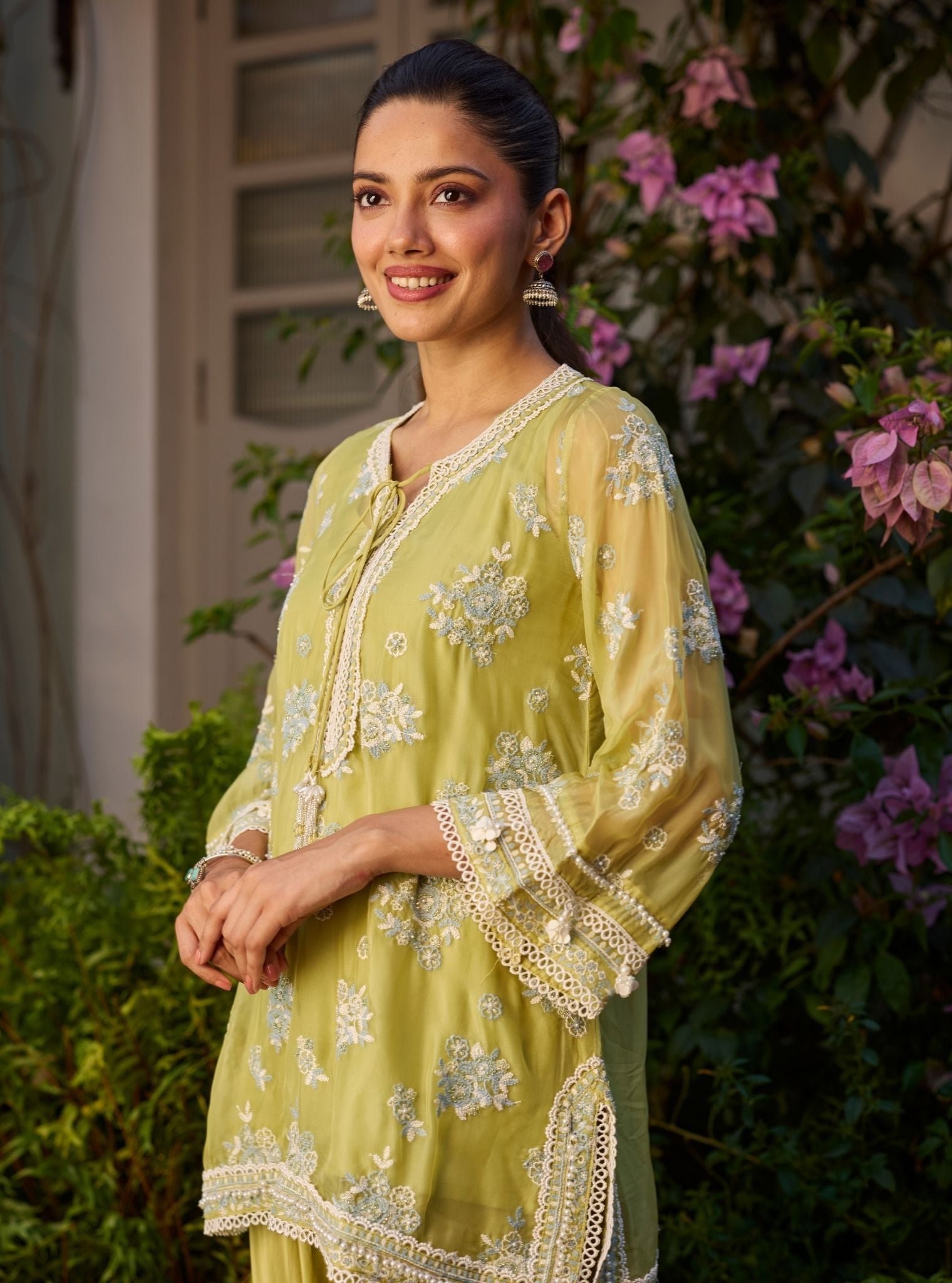 Zeni Organza Lime Kurta Set