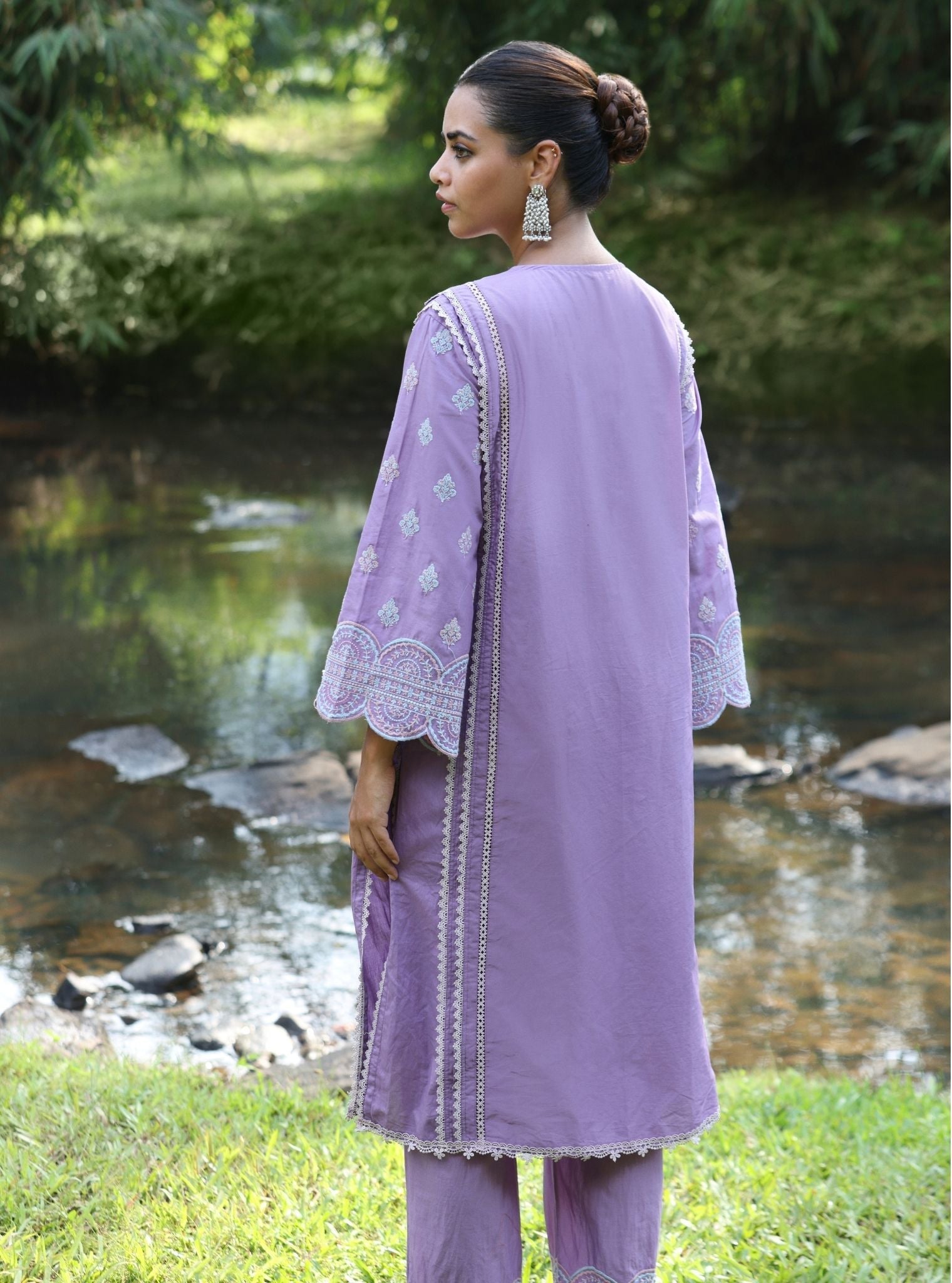 Mulmul Cotton Maira Violet Kurta With Mulmul Cotton Maira Violet Pant