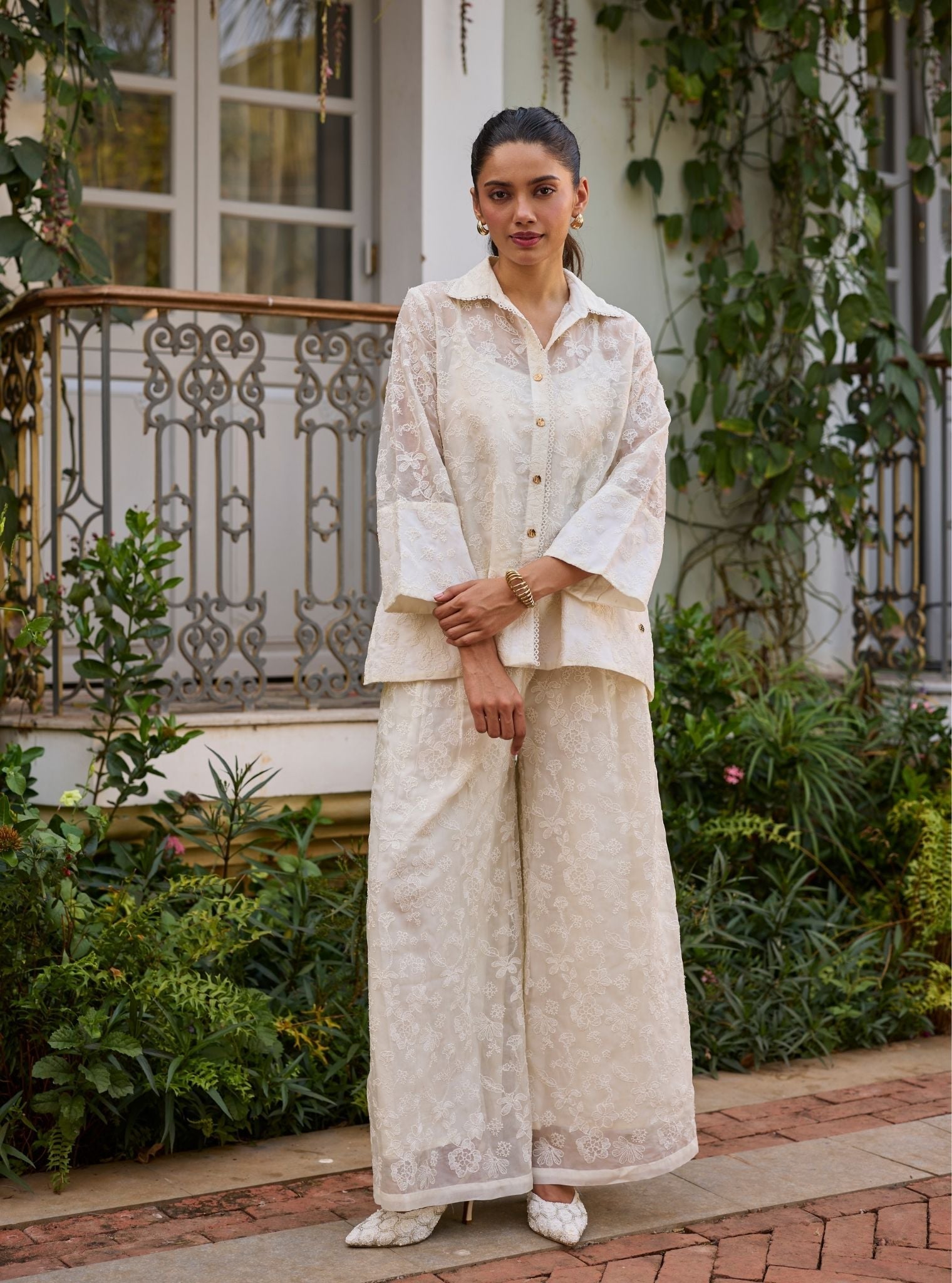 Sovana Organza Off White Top Set