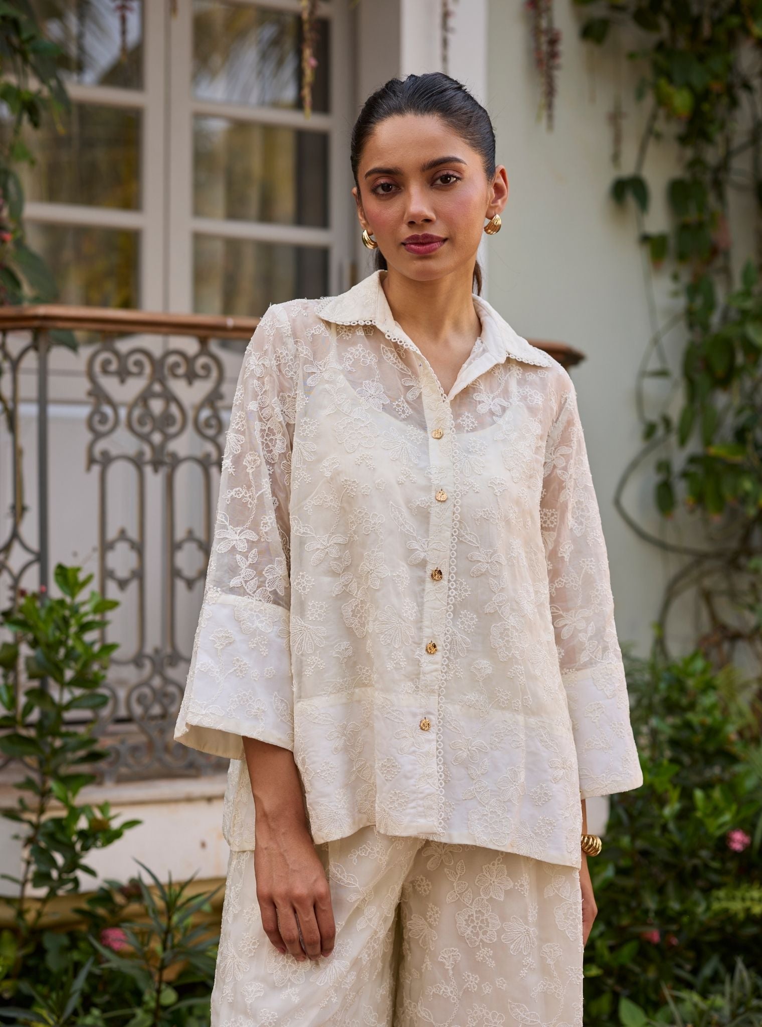 Sovana Organza Off White Top Set