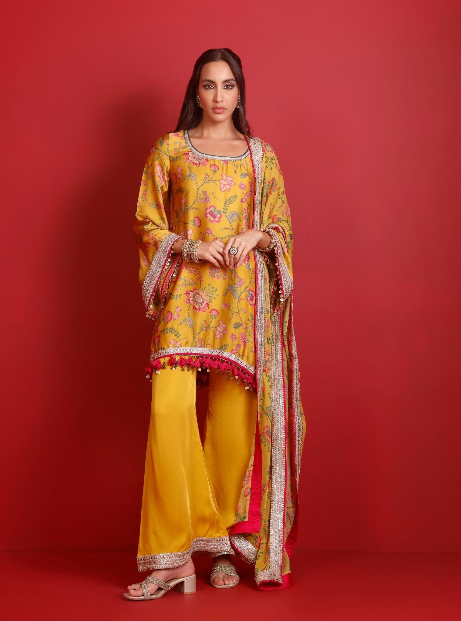 Arvi Cupro Satin Mustard Kurta Set