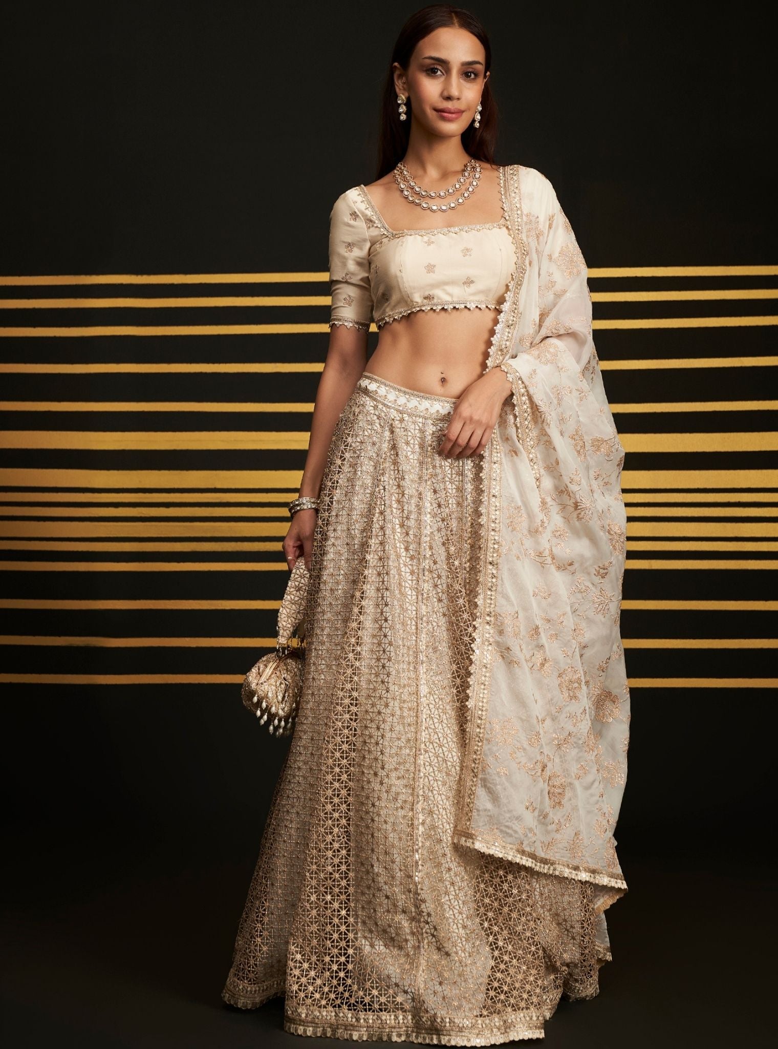 Rehnuma Guipure Off White Lehenga