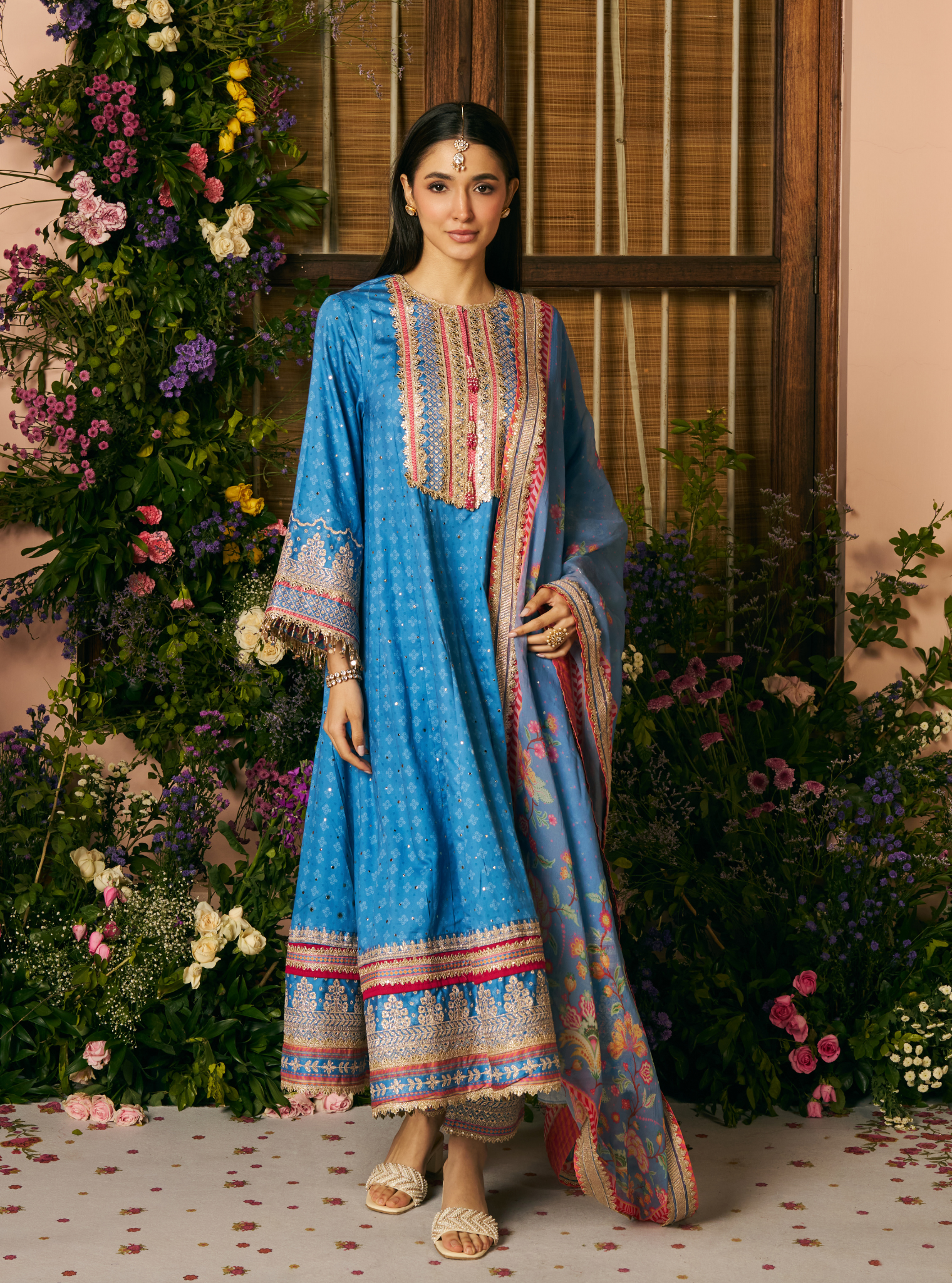 Maitri Pima Satin Steel Blue Kurta Set