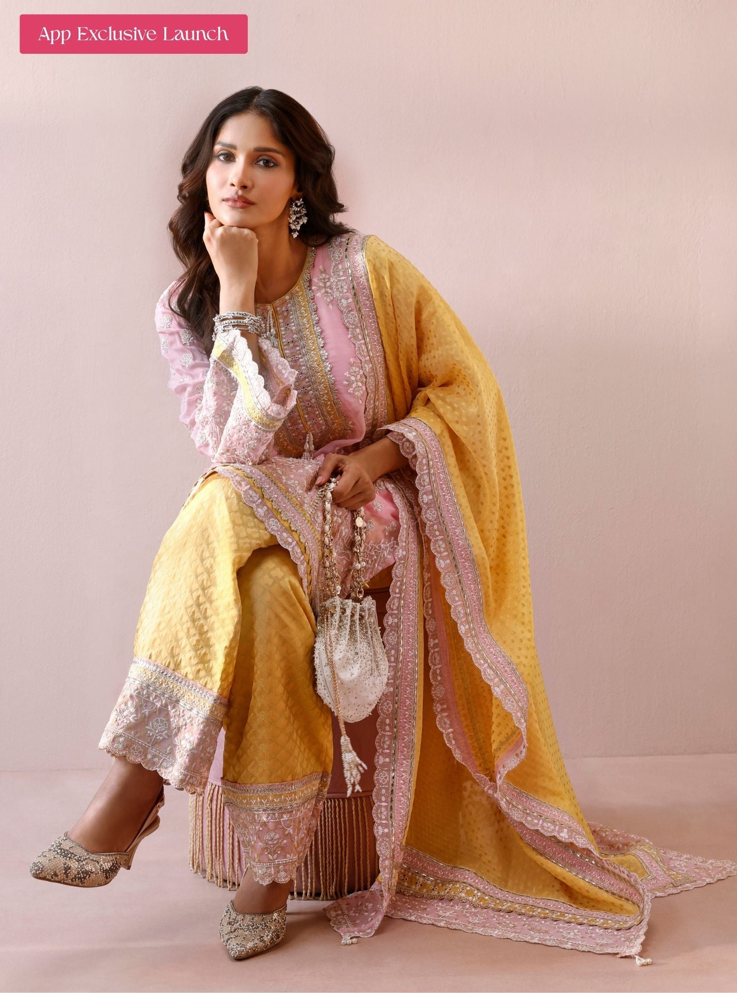 Rila Organza Pink Kurta with Wide Pants
