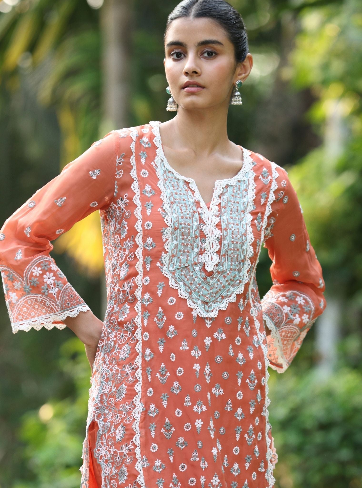 Kovalam Organza Terracotta Kurta Set