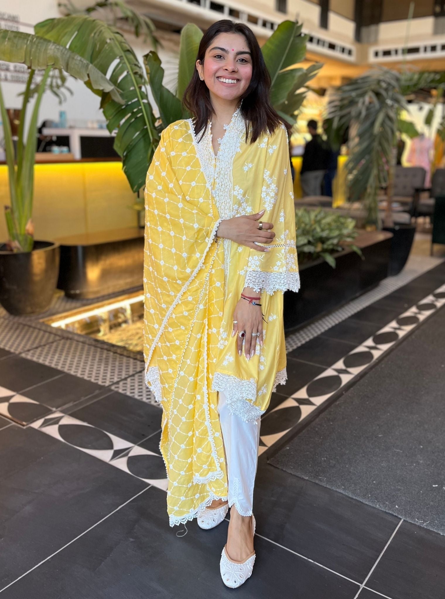 Livia Supima Cotton Yellow Kurta With Supima Cotton Inverted V Hem Pant