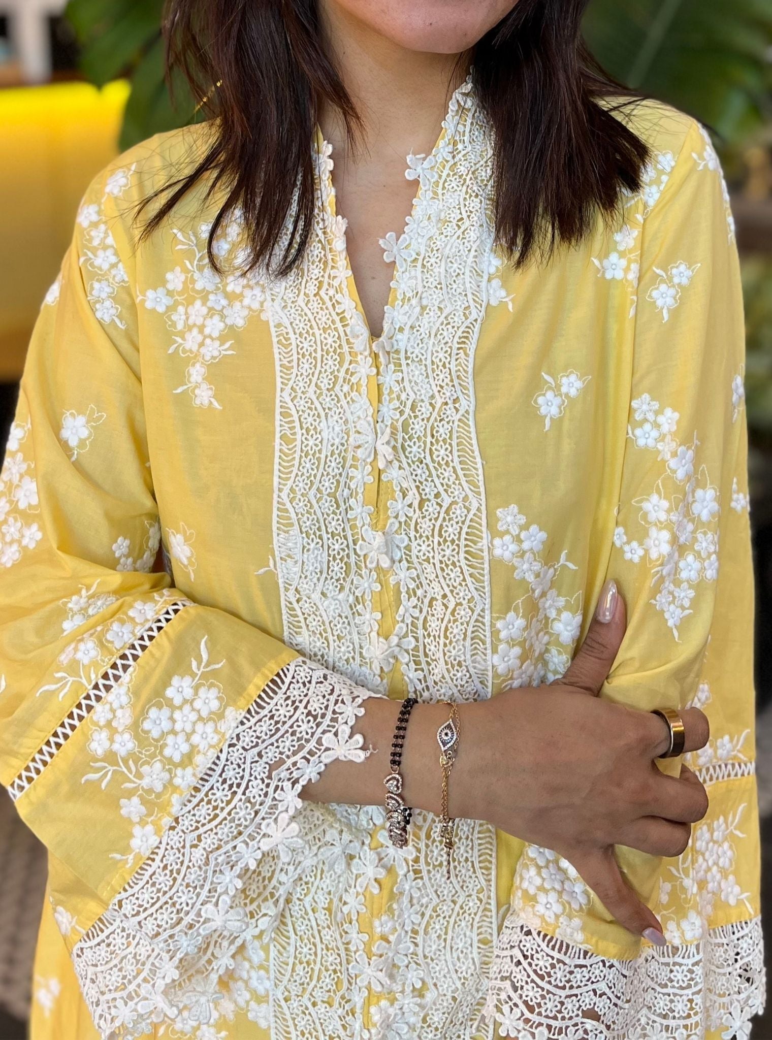Livia Supima Cotton Yellow Kurta With Supima Cotton Inverted V Hem Pant
