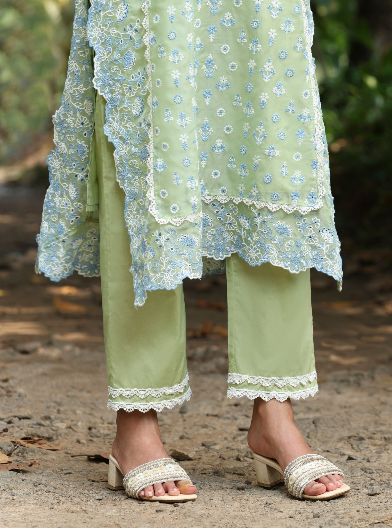 Kovalam Organza Green Kurta Set