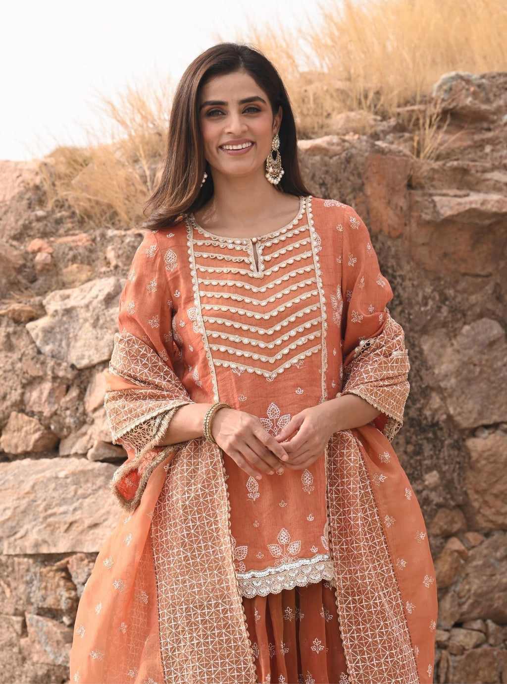 Lamhe Luxe Tissue Satin Lilac Kurta with Skirt Set