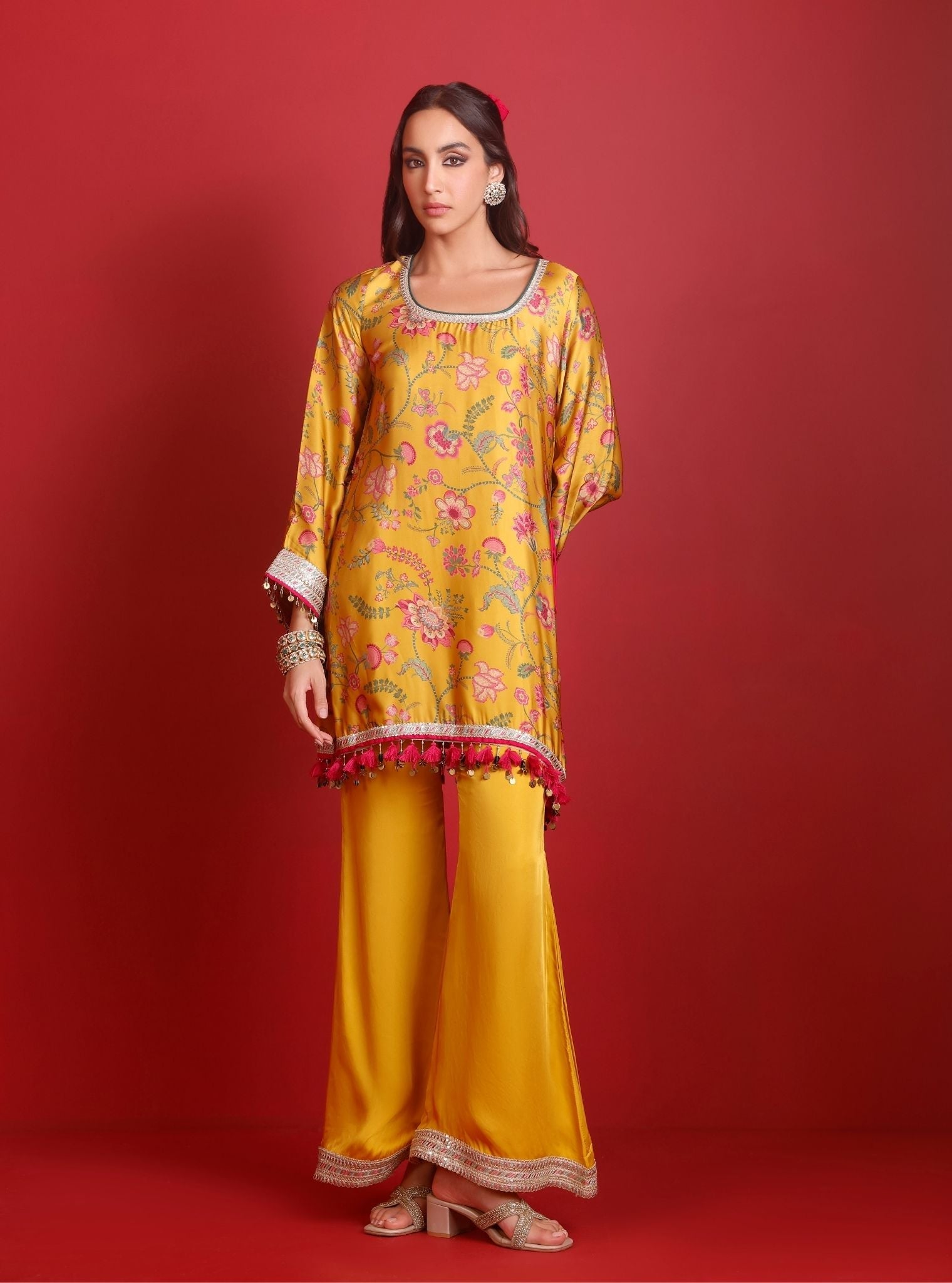 Arvi Cupro Satin Mustard Kurta Set