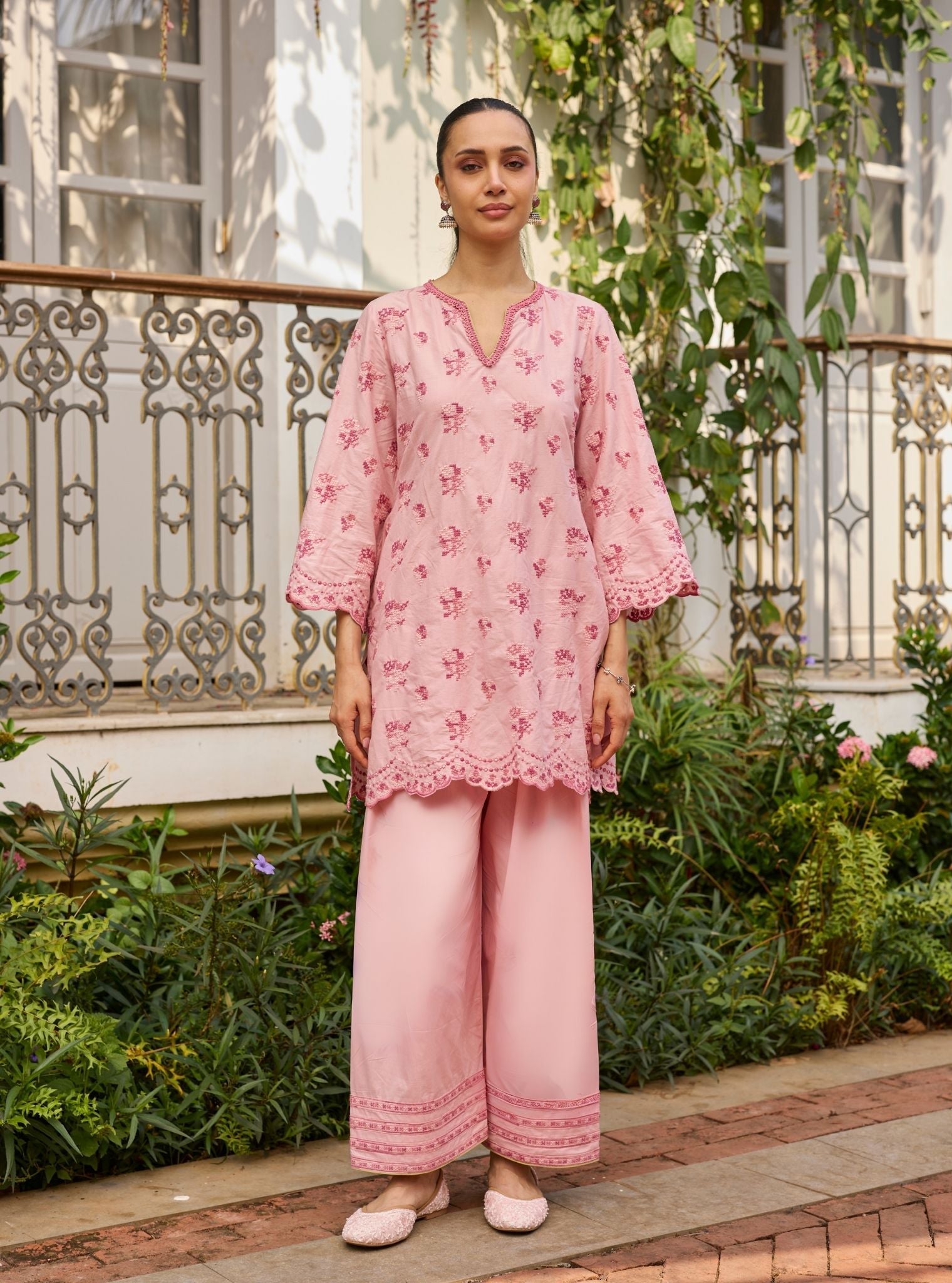 Aviya Supima Cotton Pink Short Kurta Set