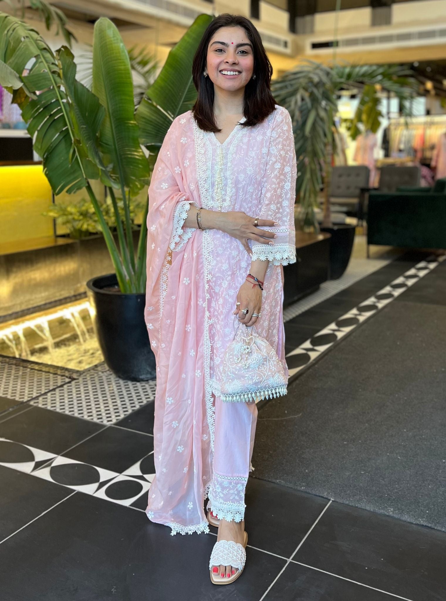 Ally Organza Pink Kurta Set