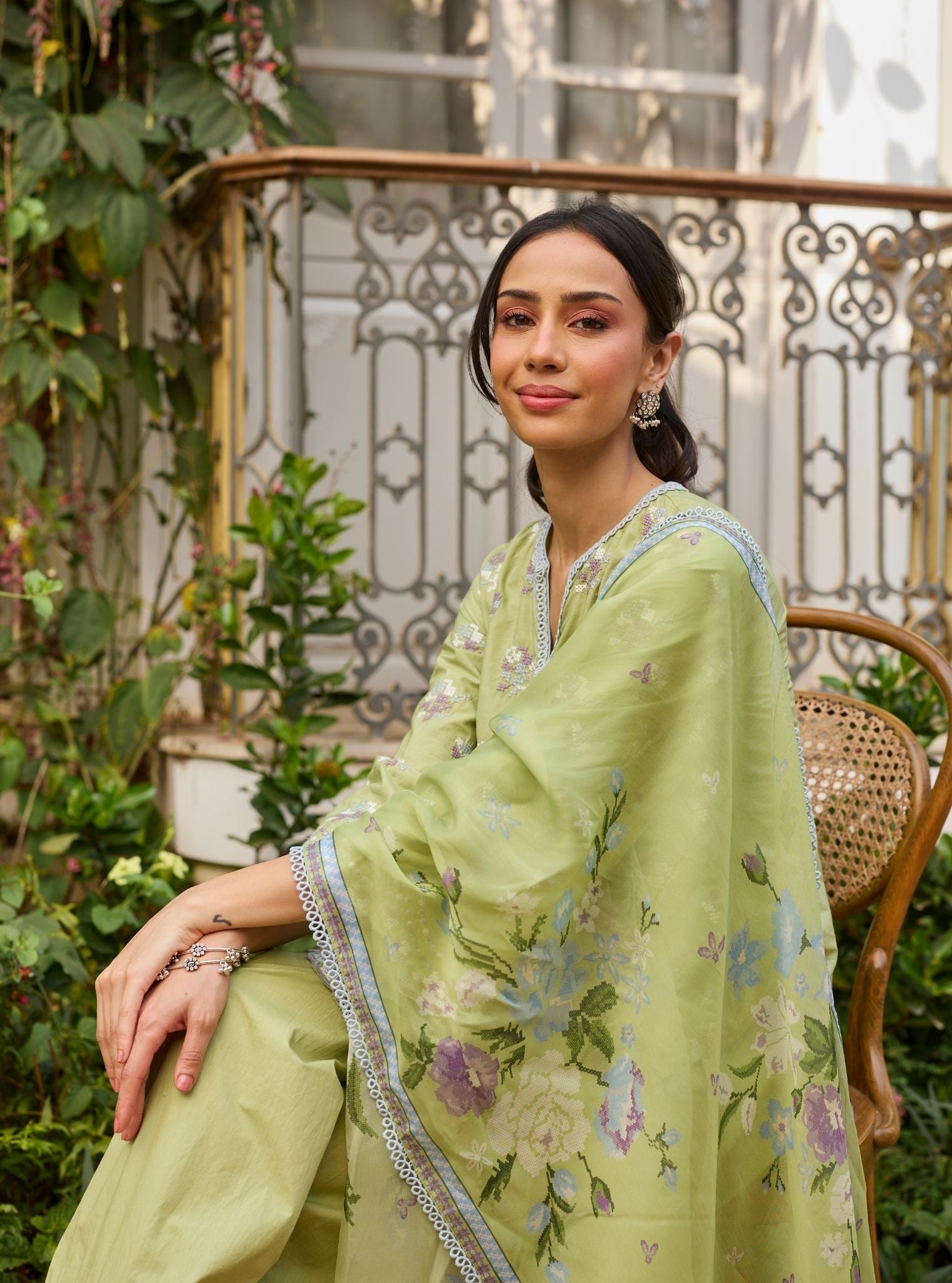 Aviya Supima Cotton Green Short Kurta Set