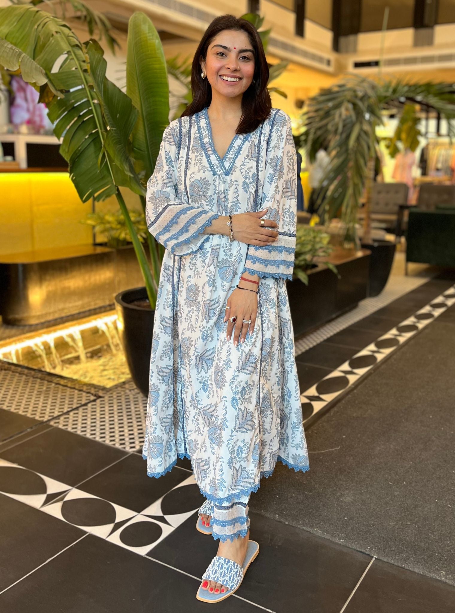 Bellamy Supima Cotton Printed Blue Kurta Set