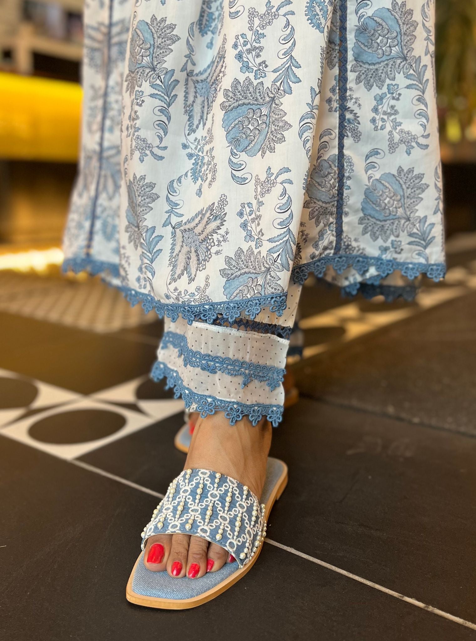 Bellamy Supima Cotton Printed Blue Kurta Set