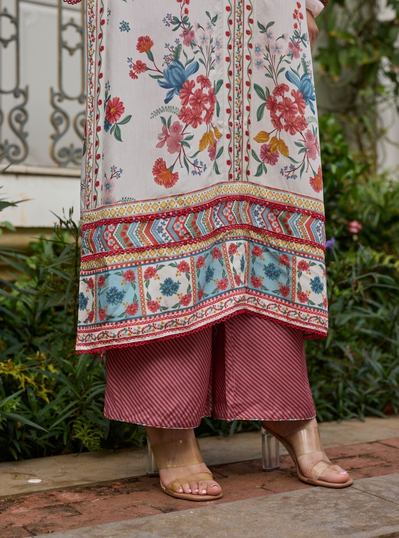 Erohi Lawn Off White Long Co-ord Set