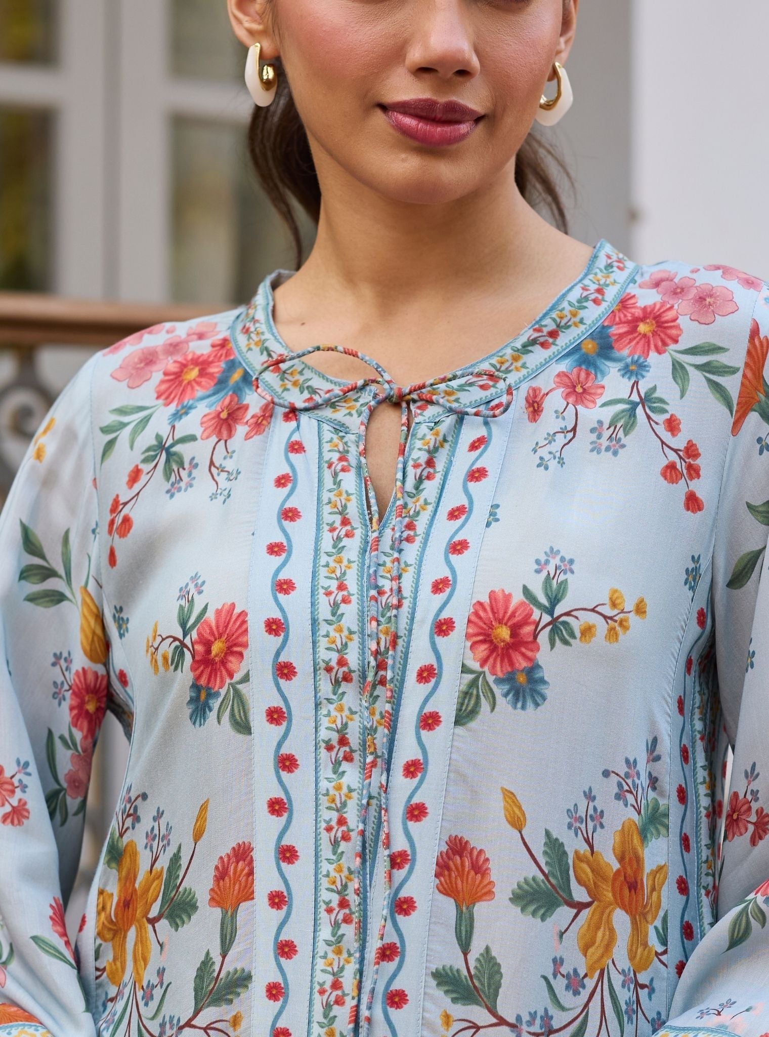 Erohi Lawn Blue Long Co-ord Set