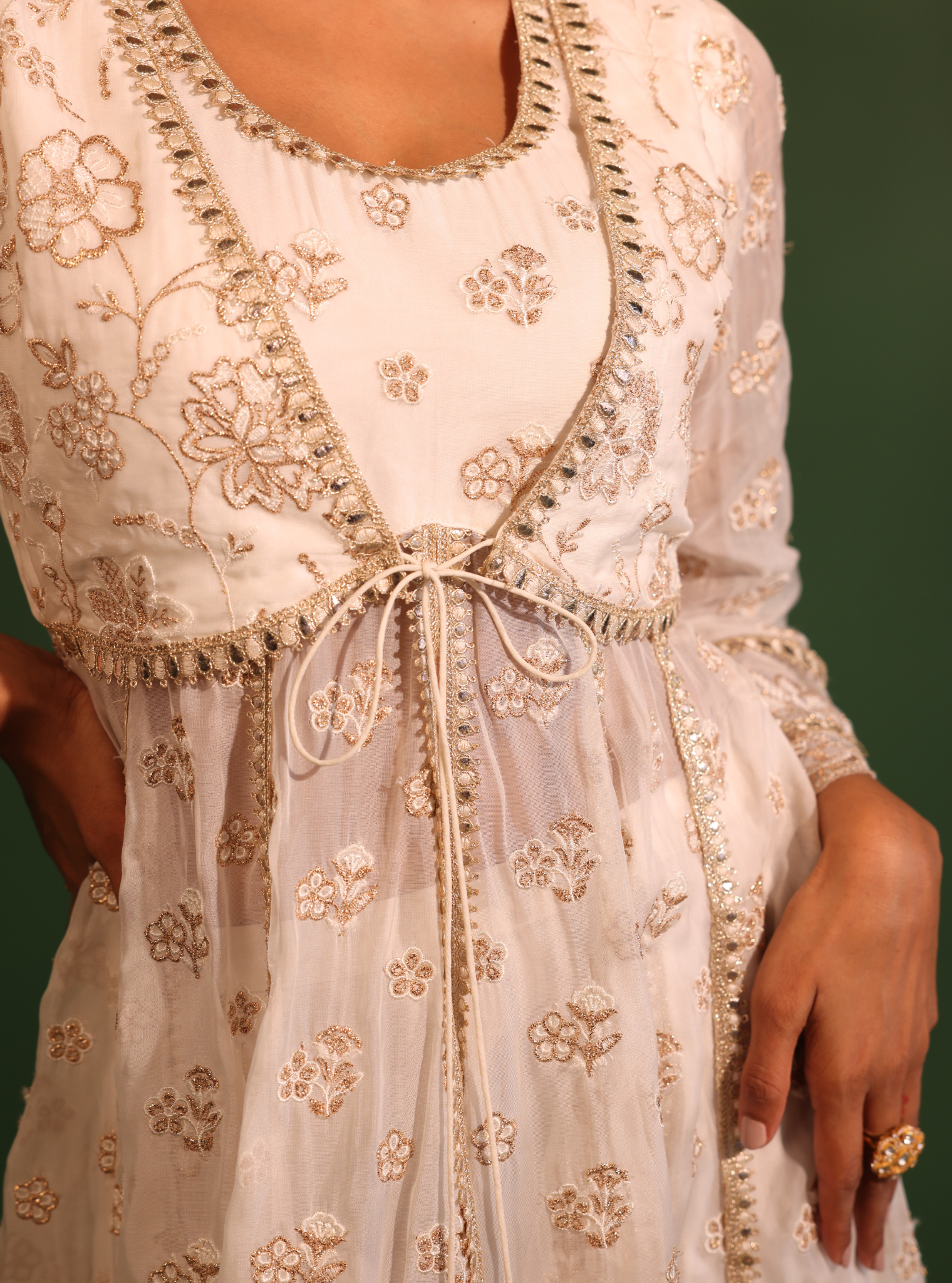 Gaatha Organza Off White Short Anarkali Kurta Set