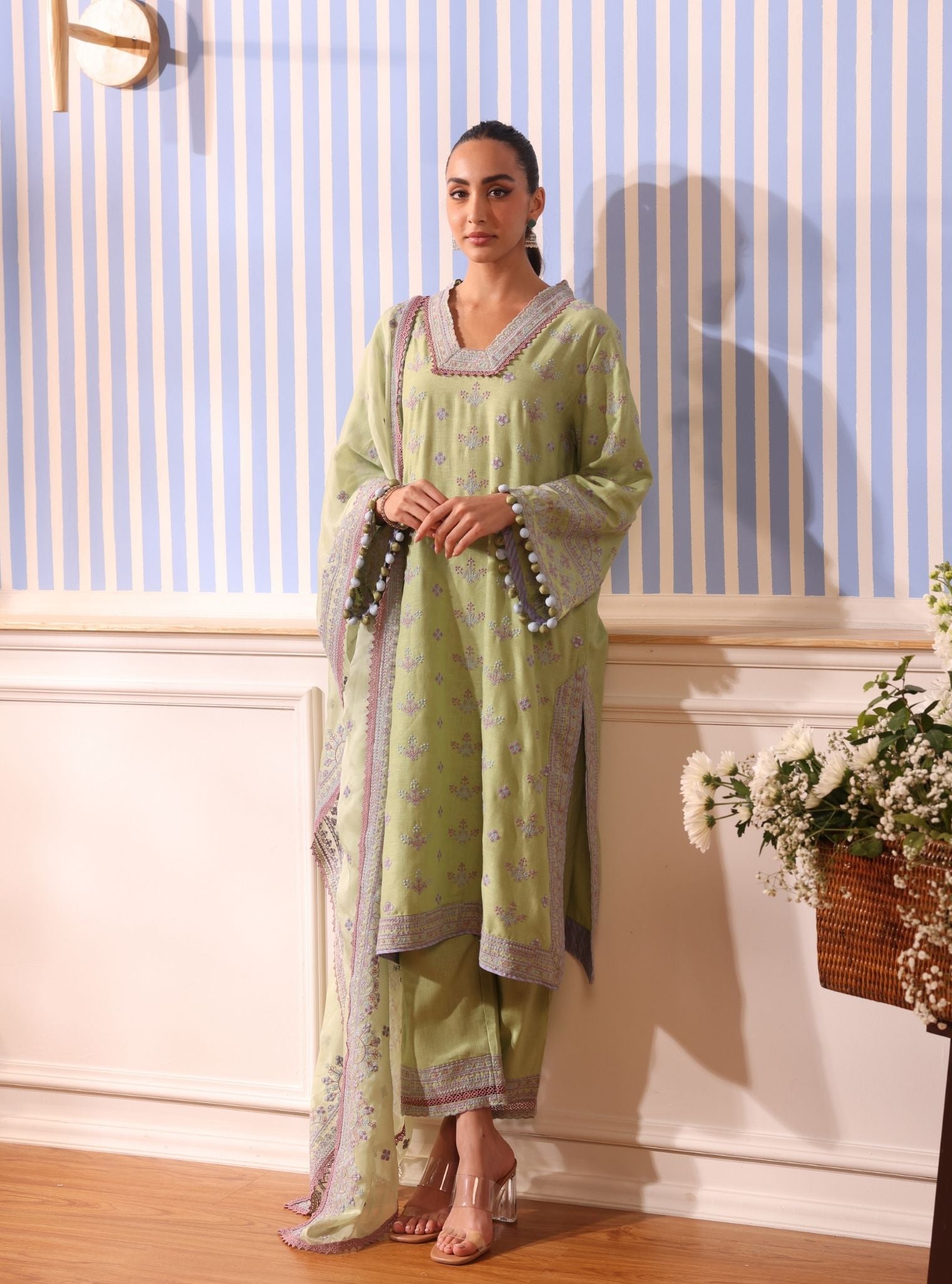 Shileh Linen Green Kurta Set