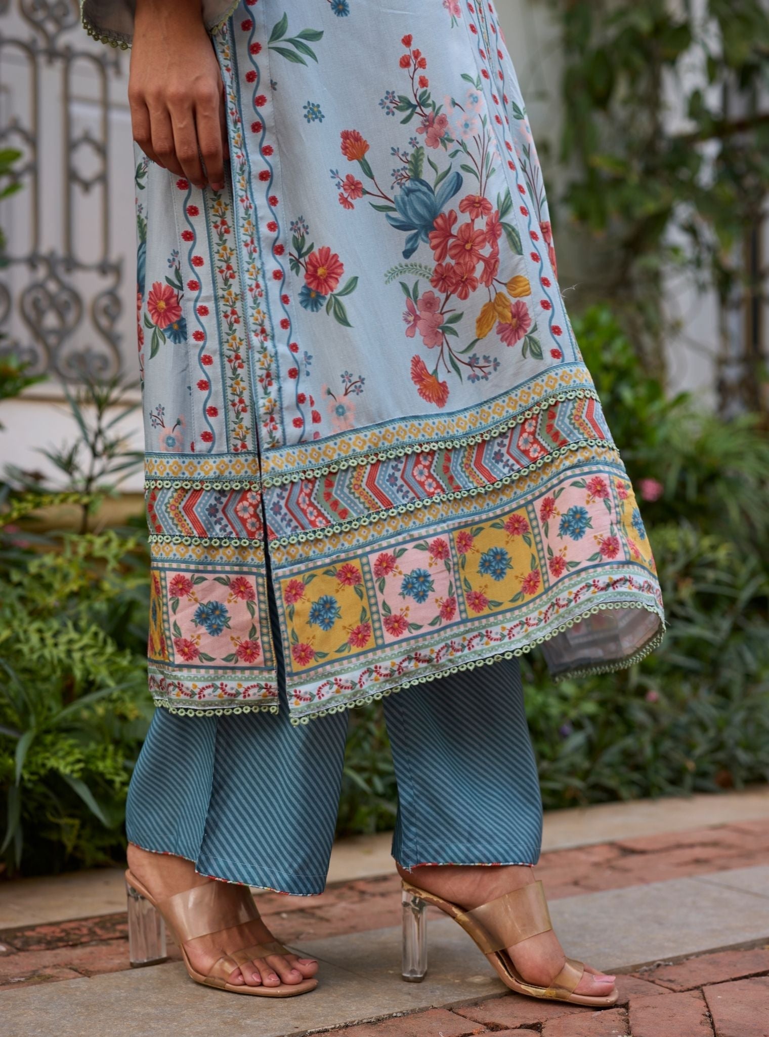 Erohi Lawn Blue Long Co-ord Set