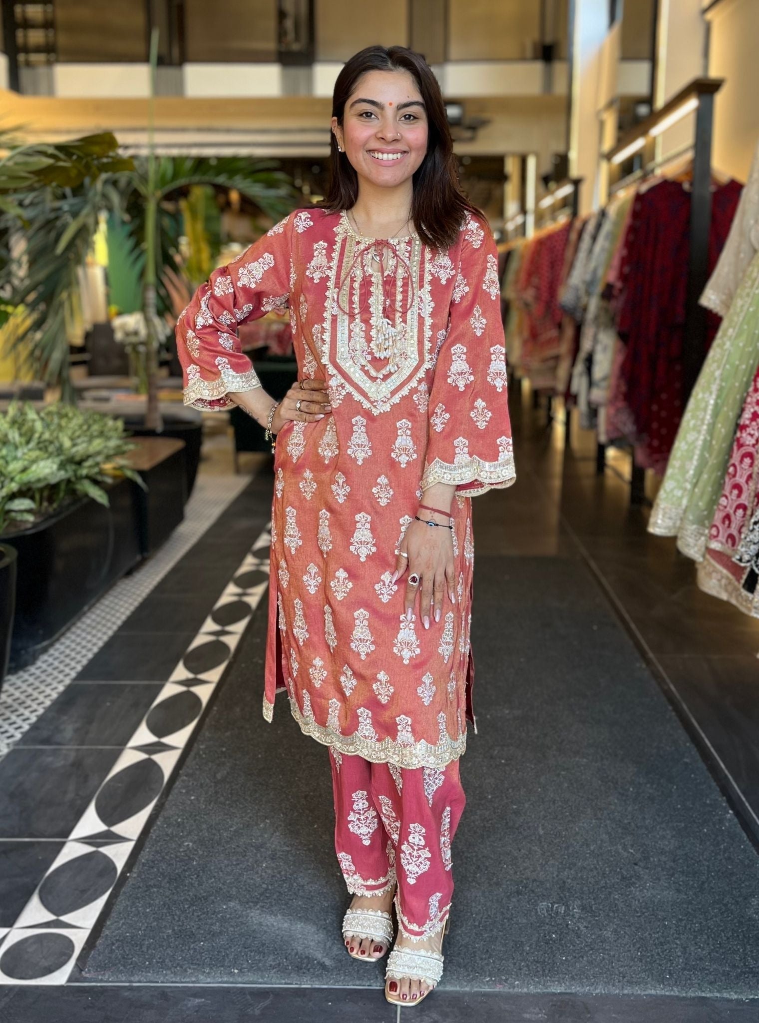 Intira Tissue Linen Satin Red Kurta Set