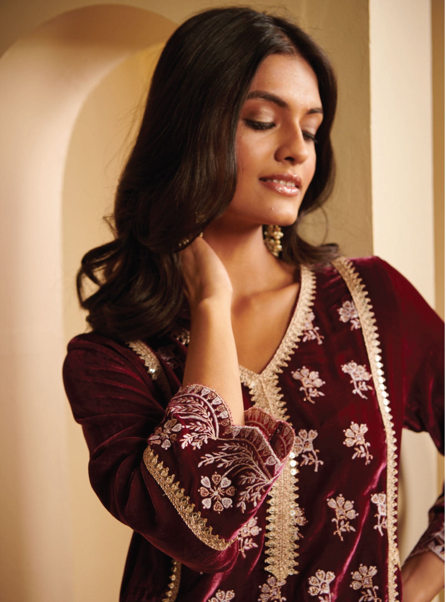 Naia Velvet Wine Kurta Set