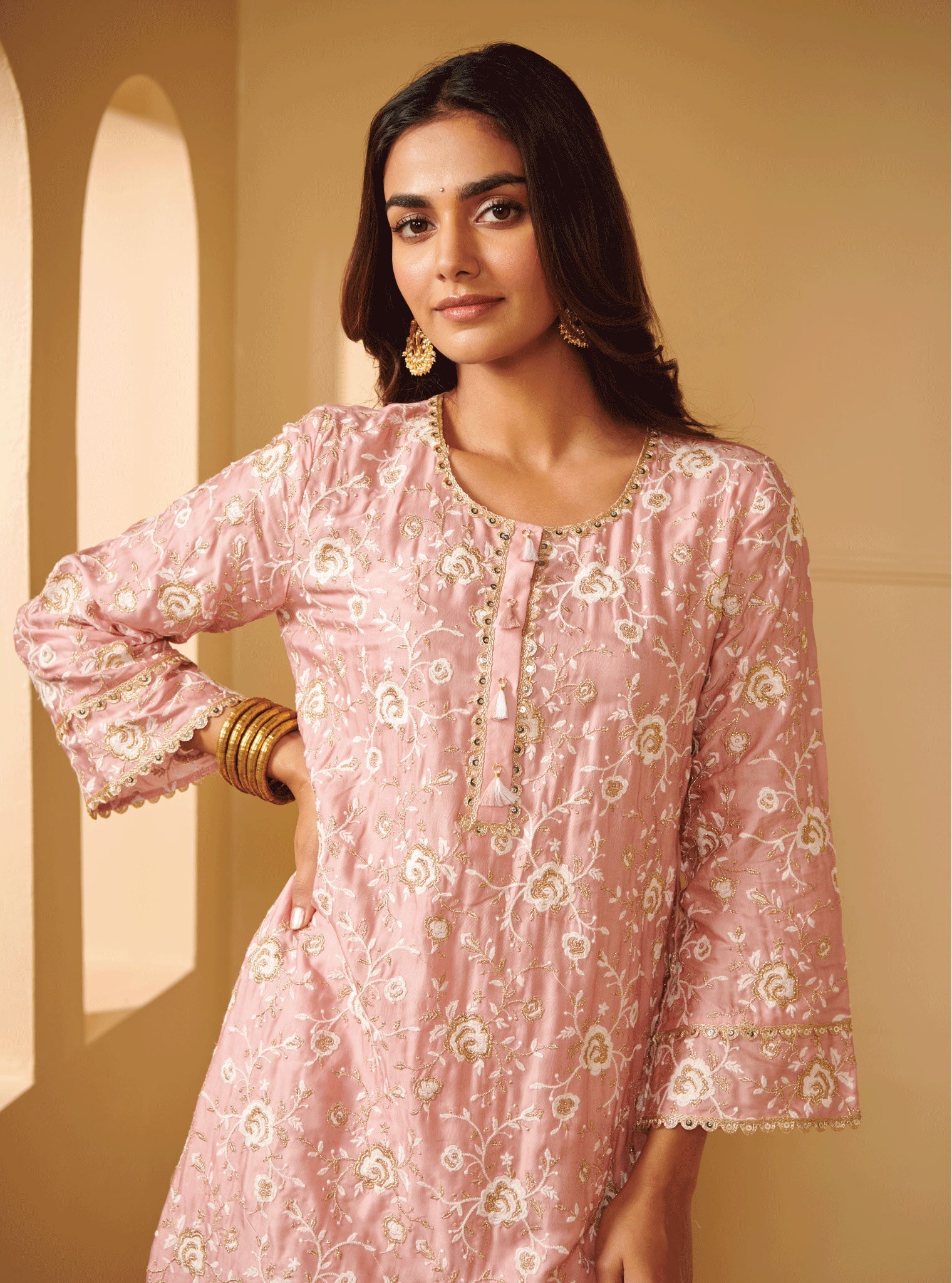 Mulmul Cupro Apti Pink Kurta