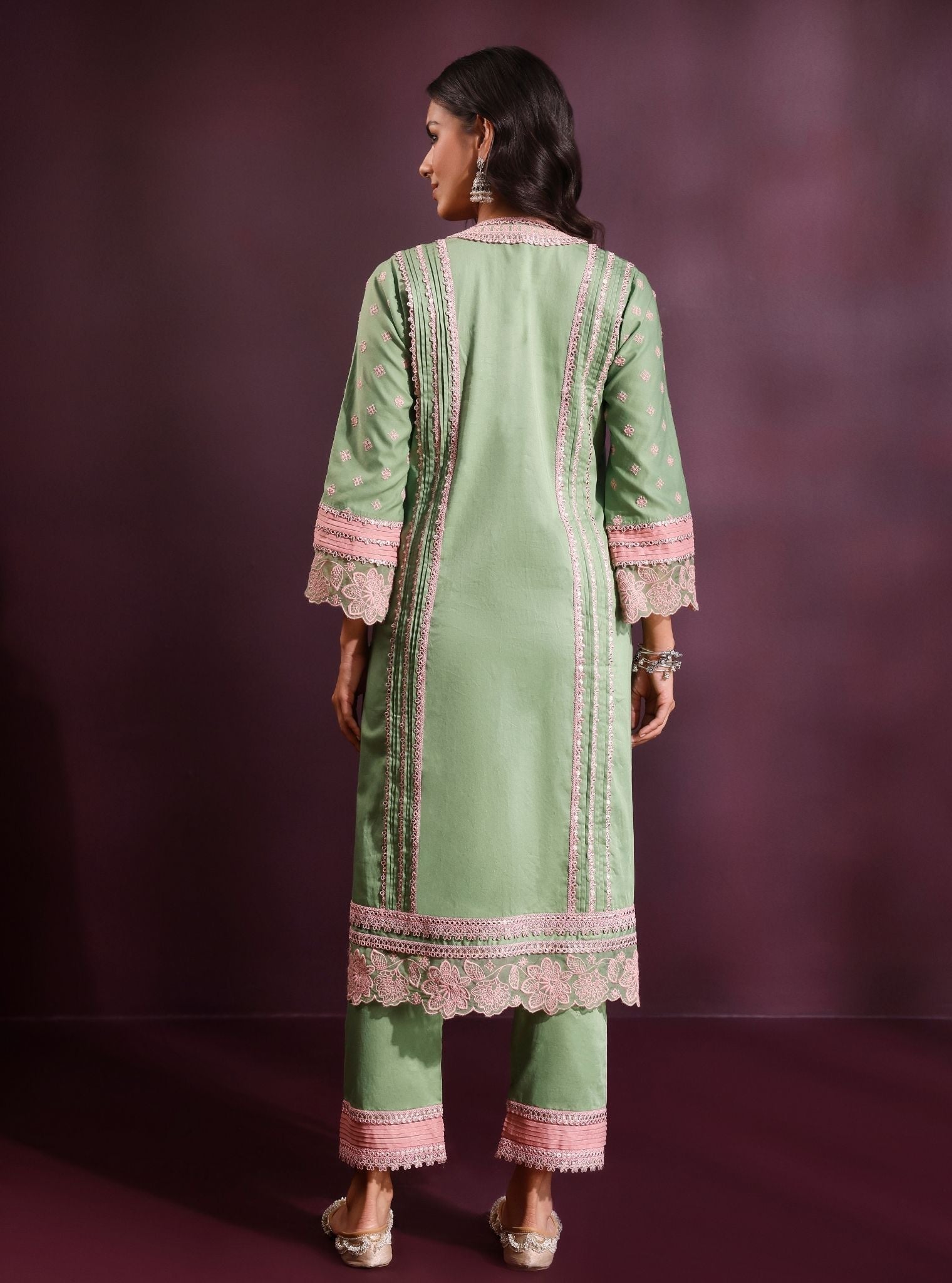 Pira Pima Satin Parrot Green Kurta Set