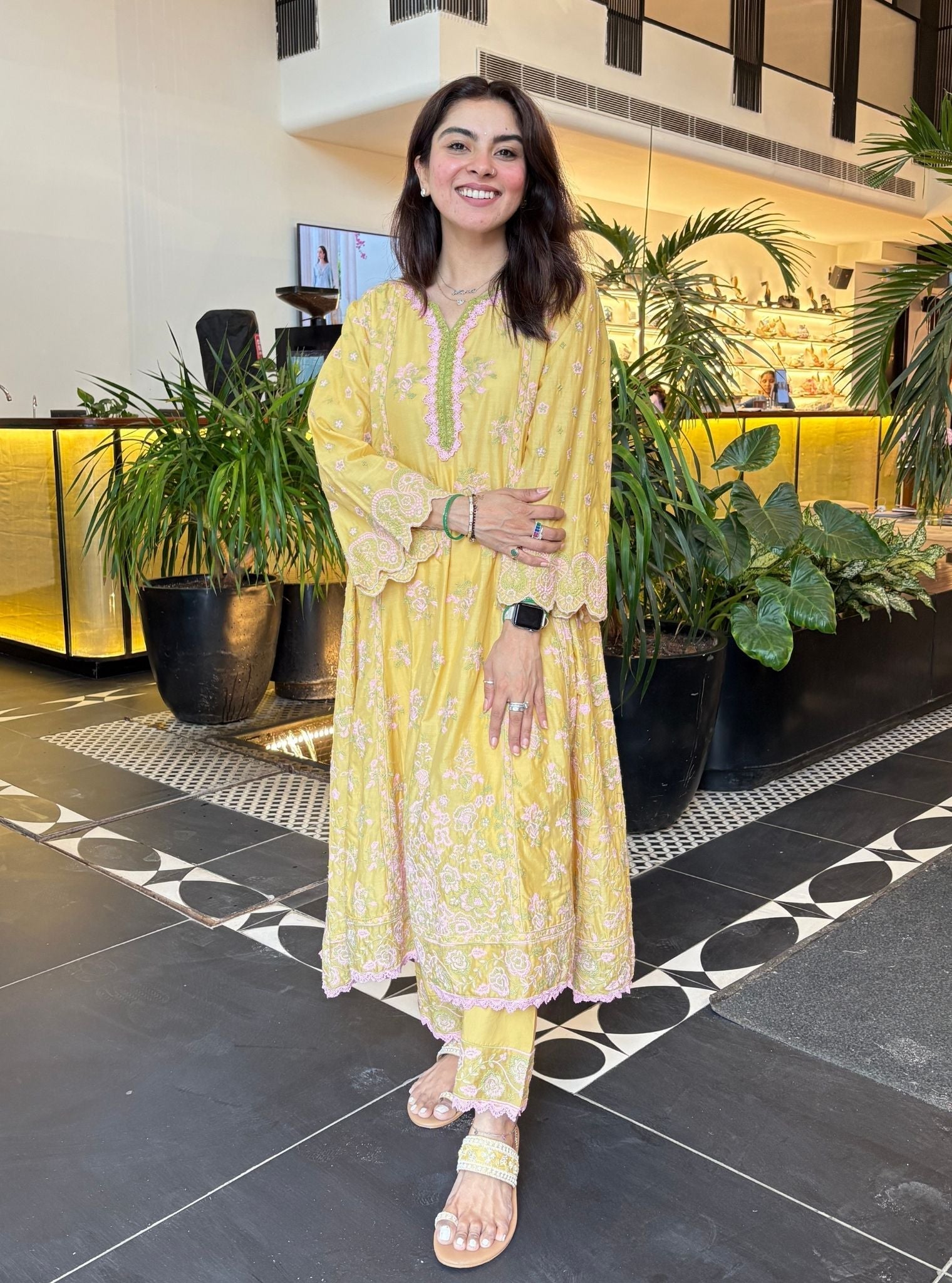 Aavya Supima Cotton Yellow Anarkali Kurta Set